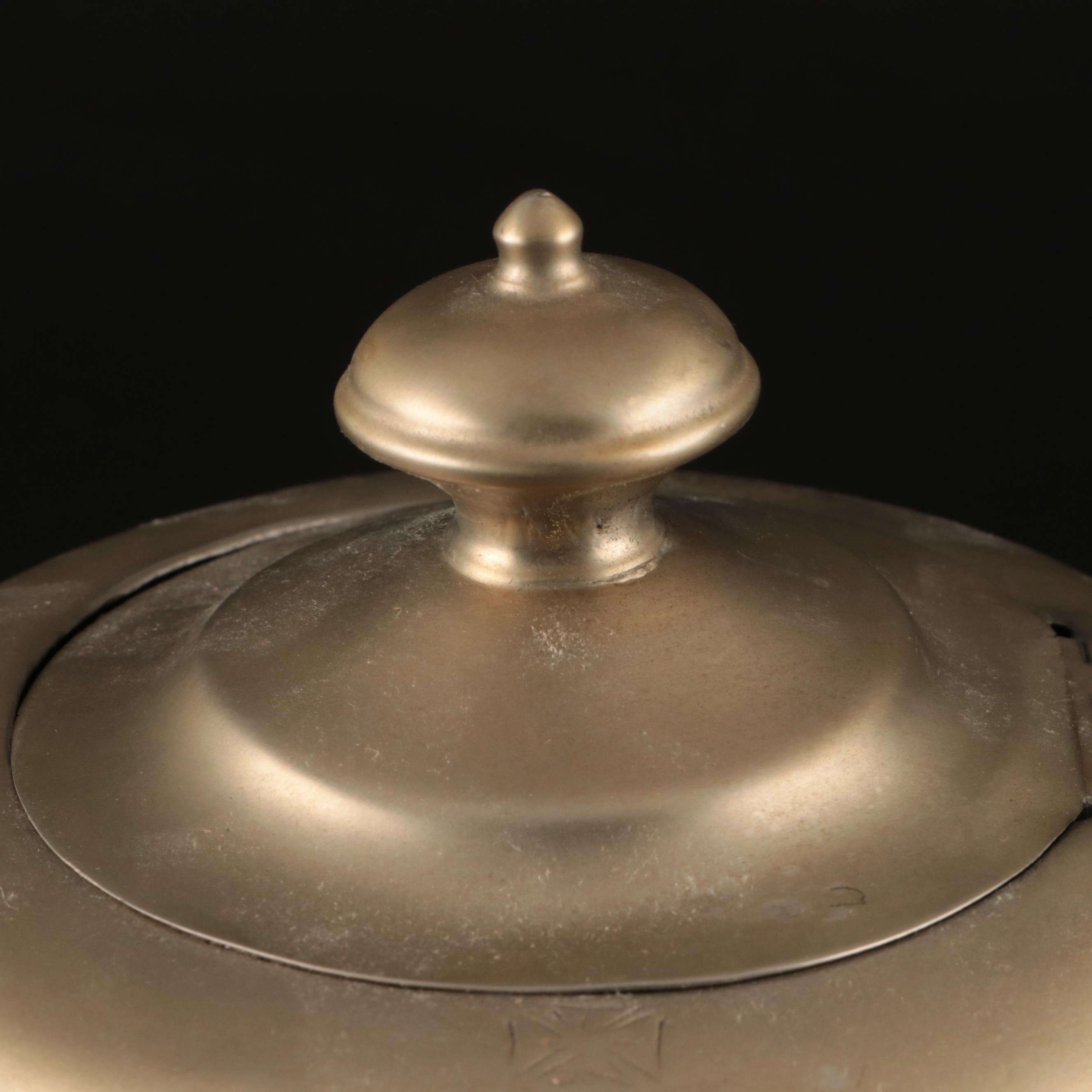 Sheffield Pewter Teapot , Creamer, and Sugar Bowl with Pewter Candle Holders