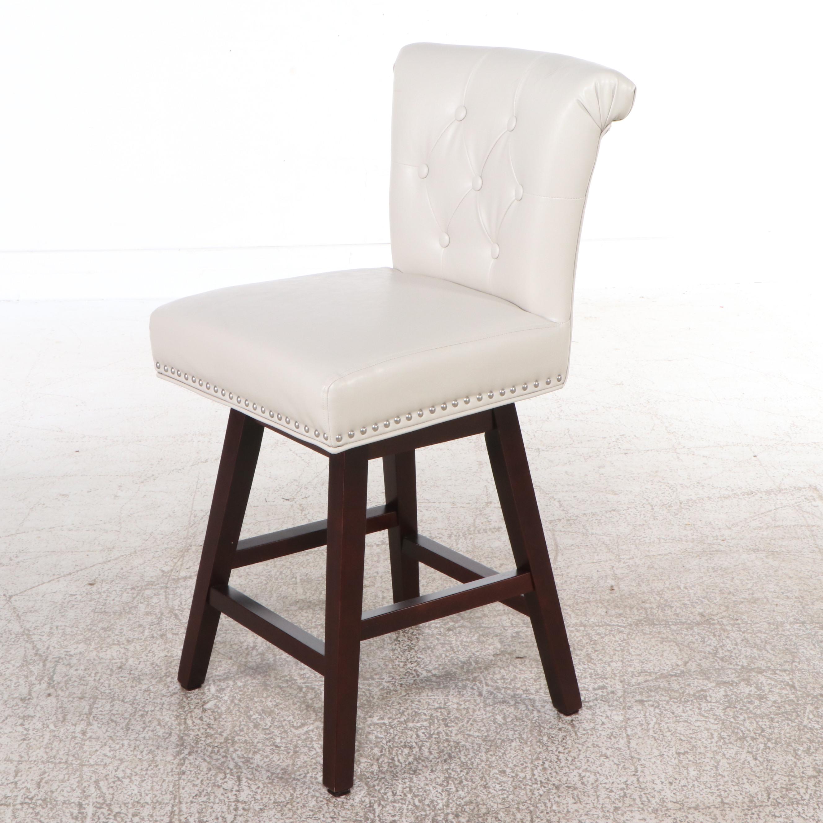 Set of Four Contemporary Button-Tufted Faux Leather Swivel Barstools