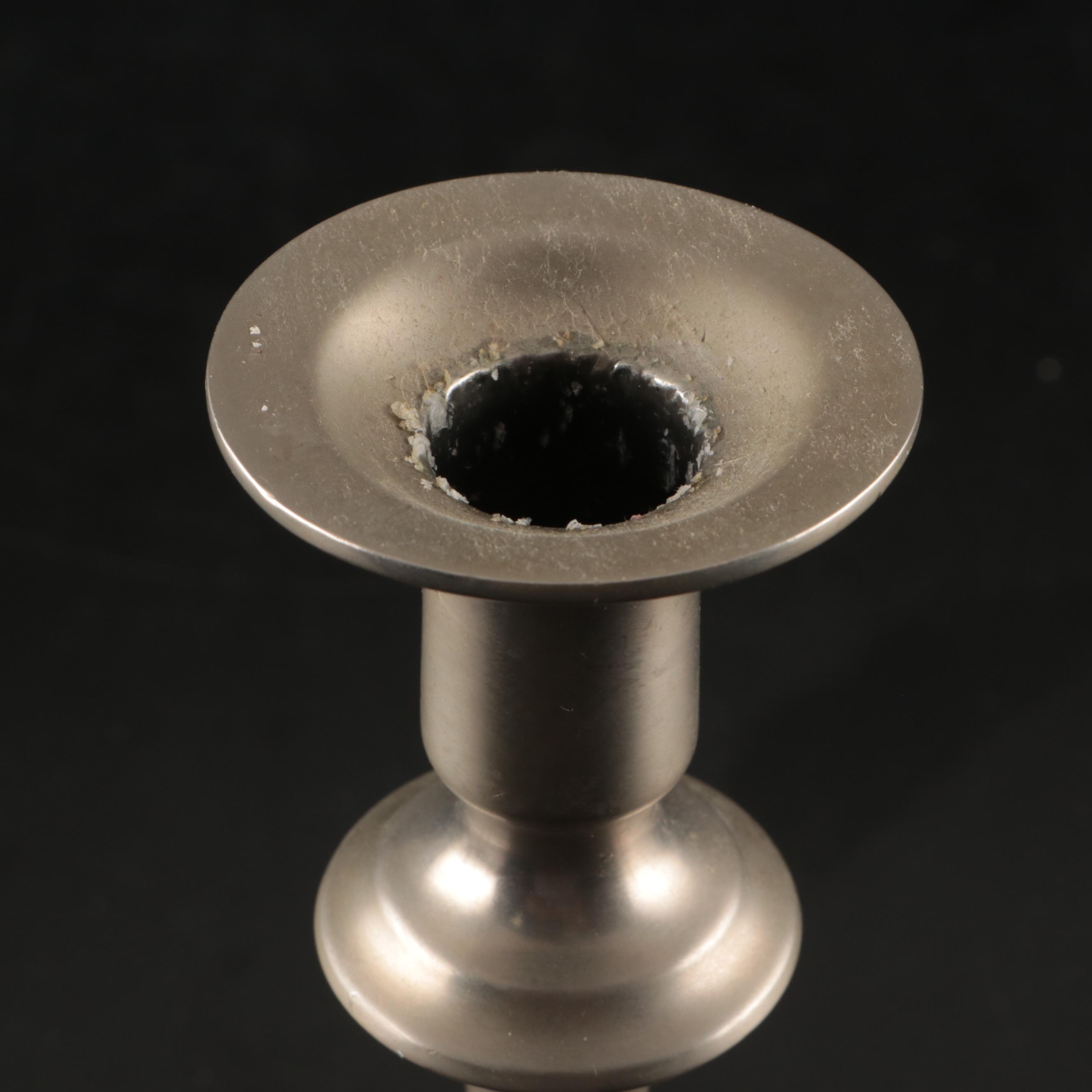 Sheffield Pewter Teapot , Creamer, and Sugar Bowl with Pewter Candle Holders