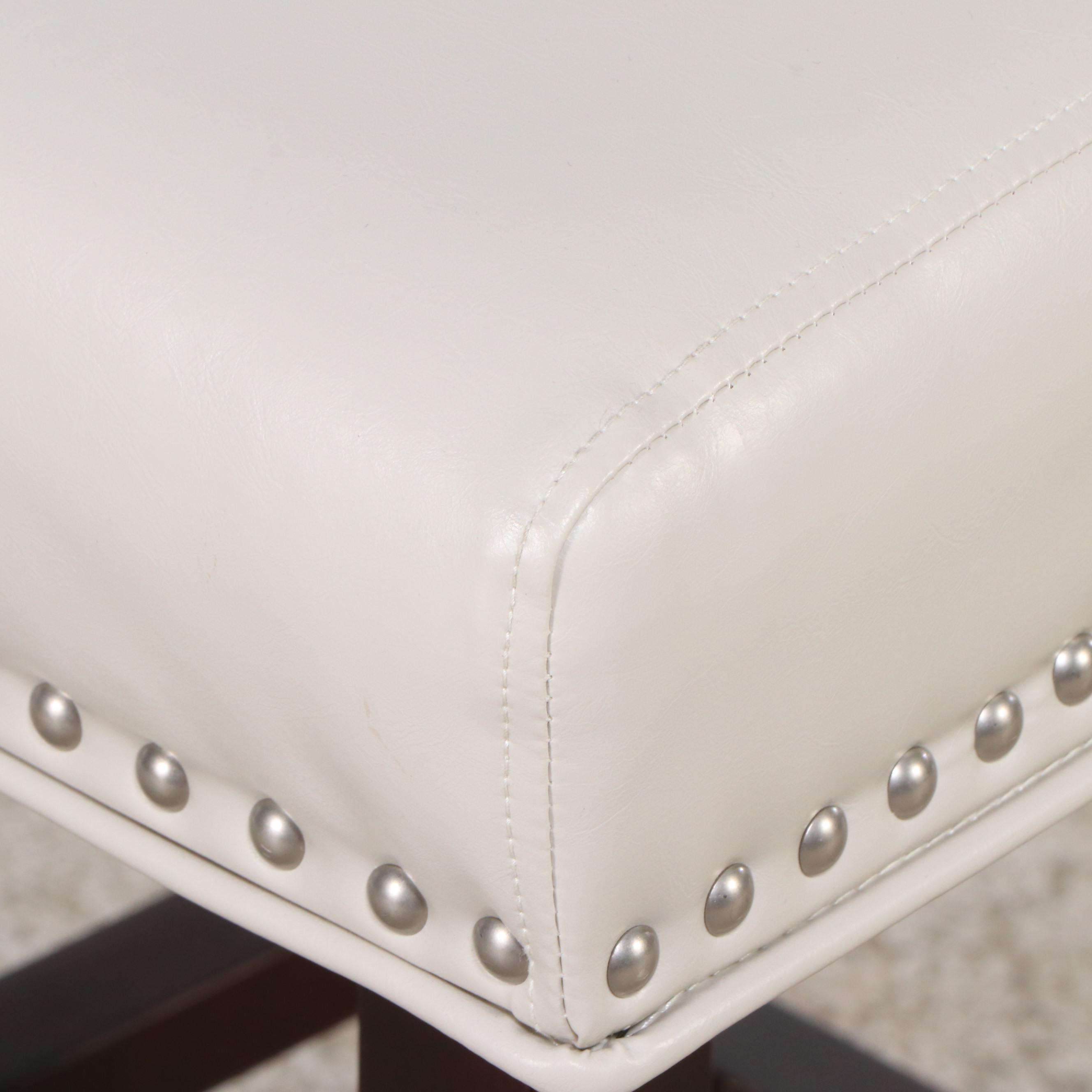 Set of Four Contemporary Button-Tufted Faux Leather Swivel Barstools