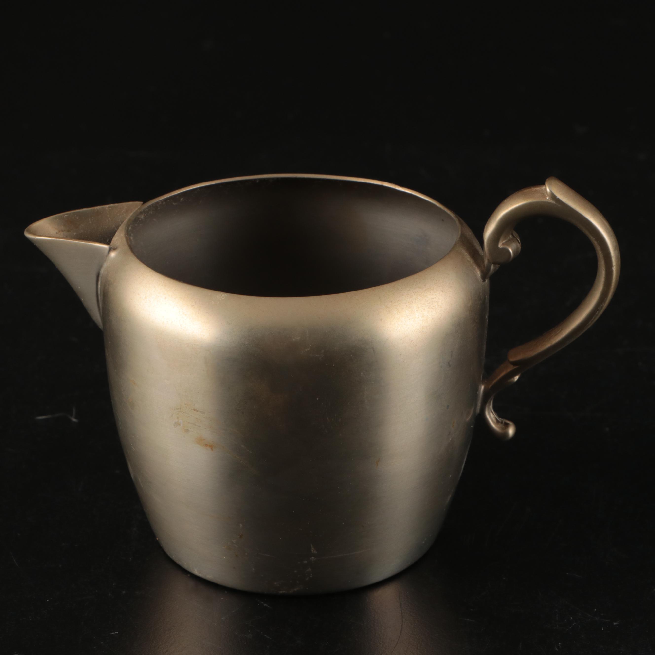 Sheffield Pewter Teapot , Creamer, and Sugar Bowl with Pewter Candle Holders