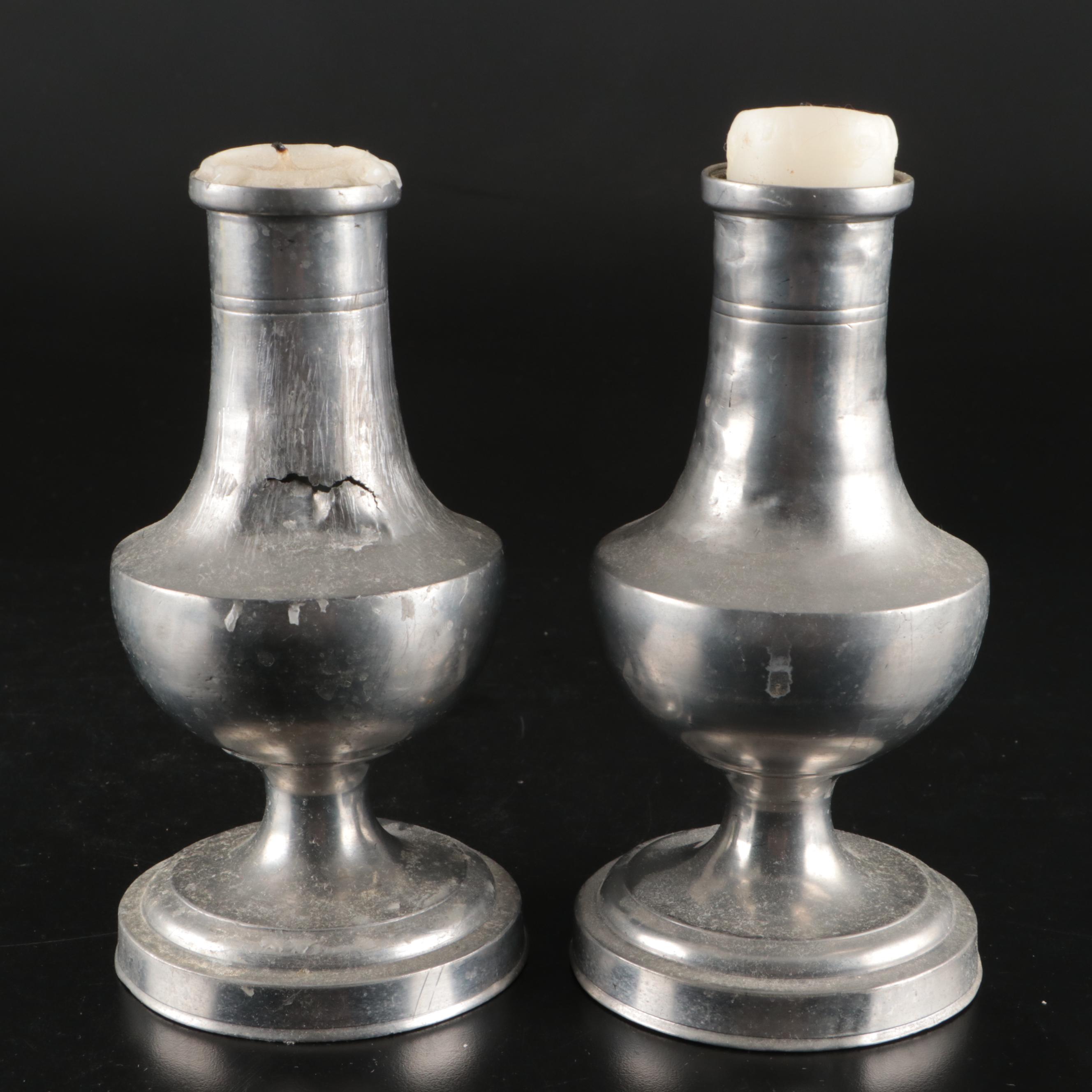 Sheffield Pewter Teapot , Creamer, and Sugar Bowl with Pewter Candle Holders