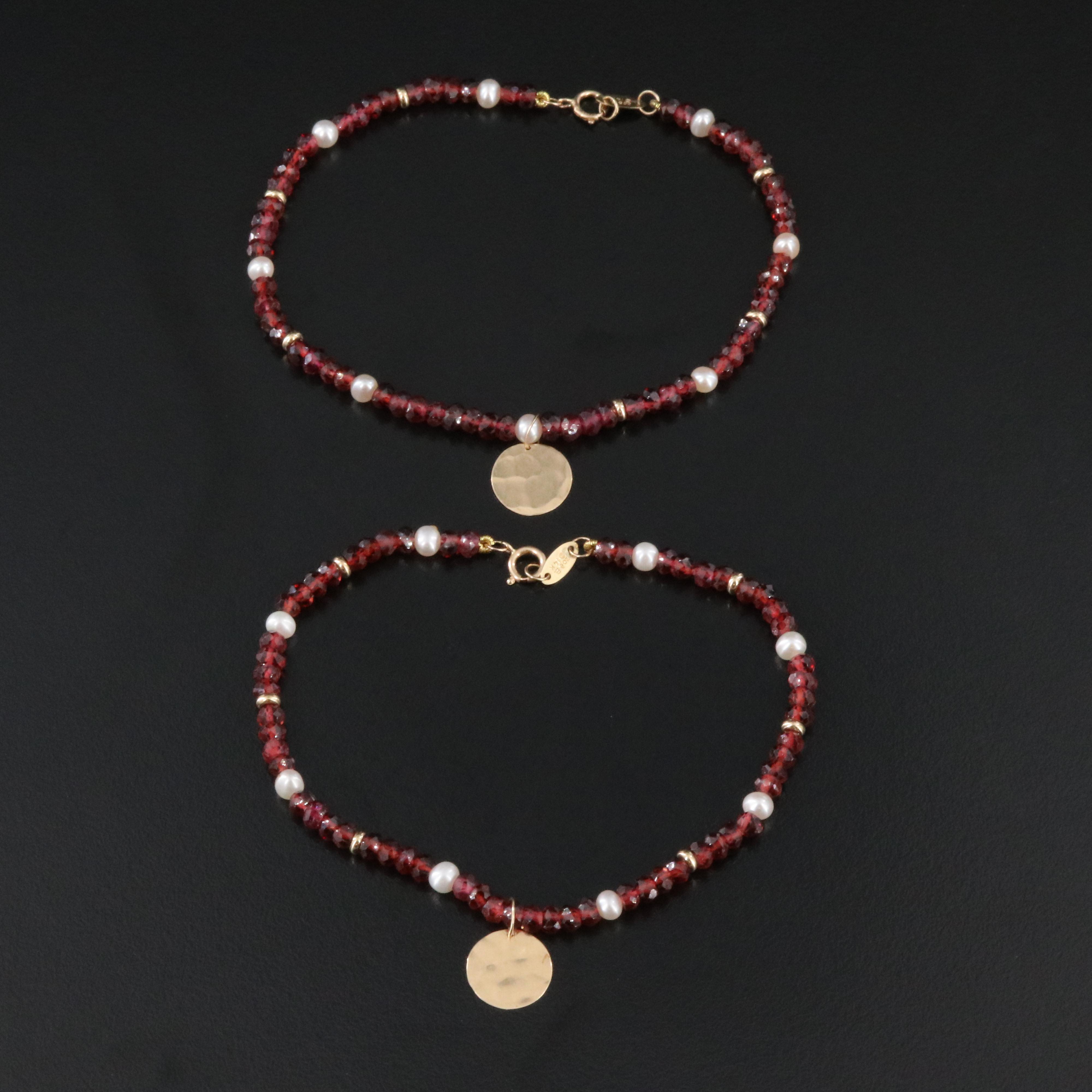 14K Garnet and Pearl Bracelets