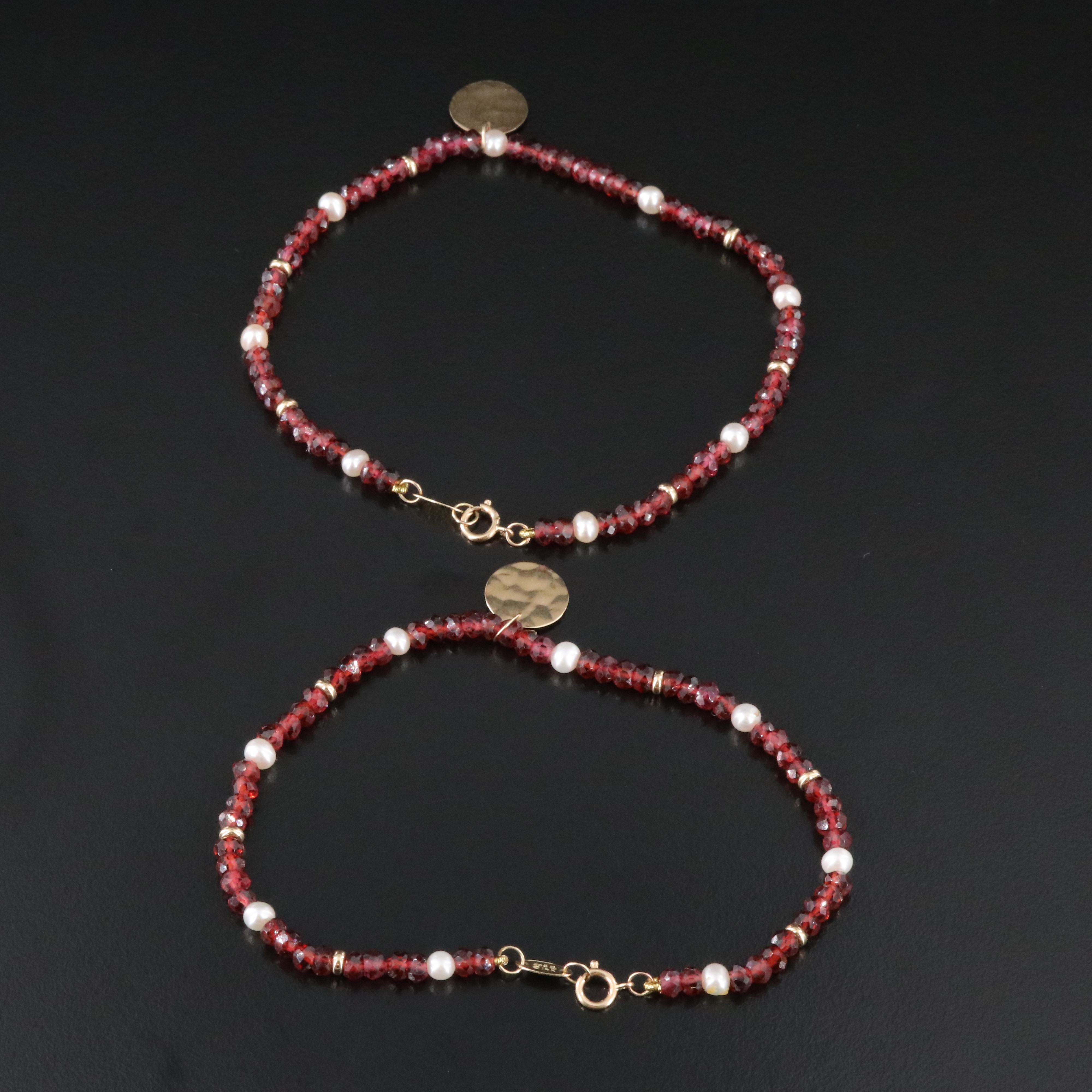 14K Garnet and Pearl Bracelets