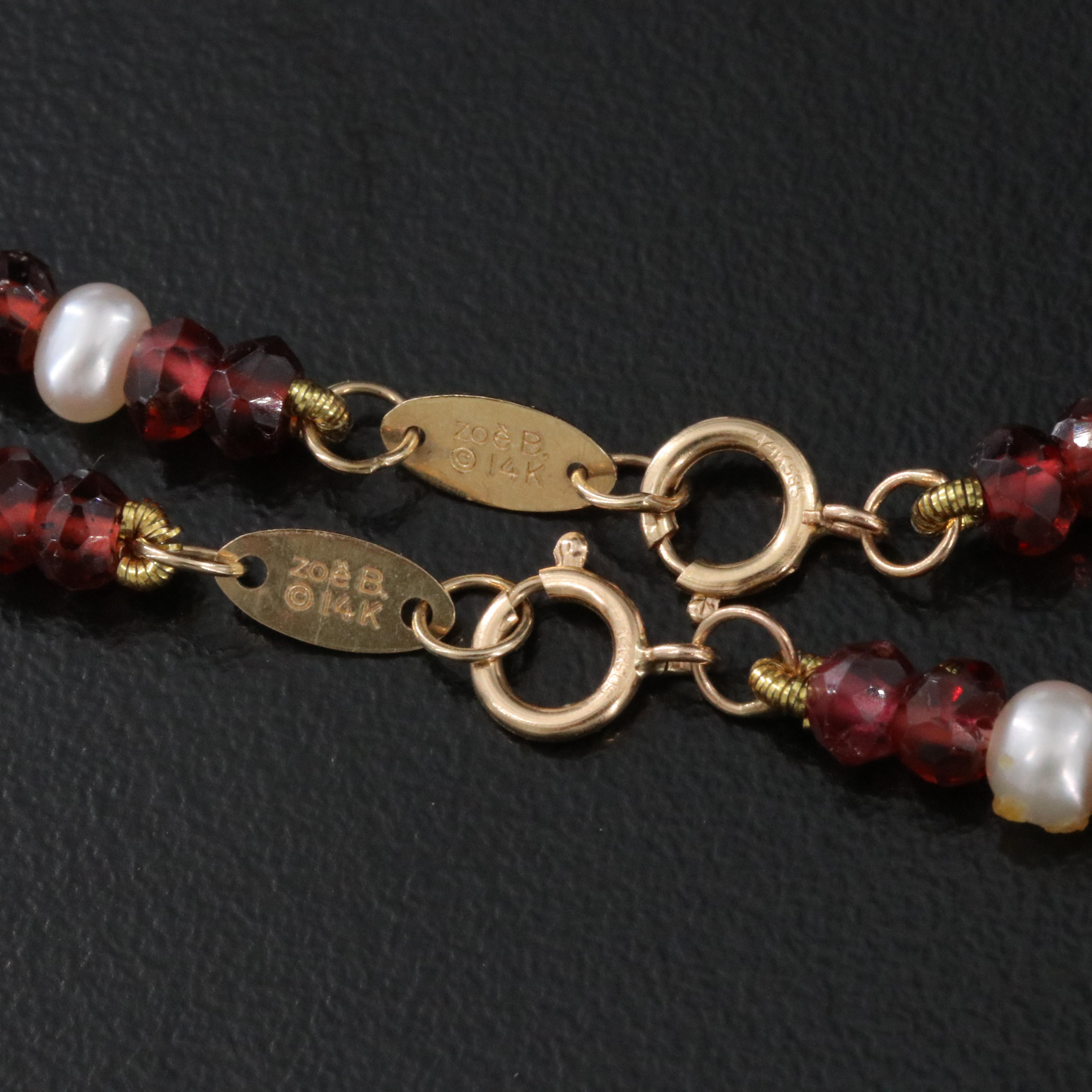 14K Garnet and Pearl Bracelets