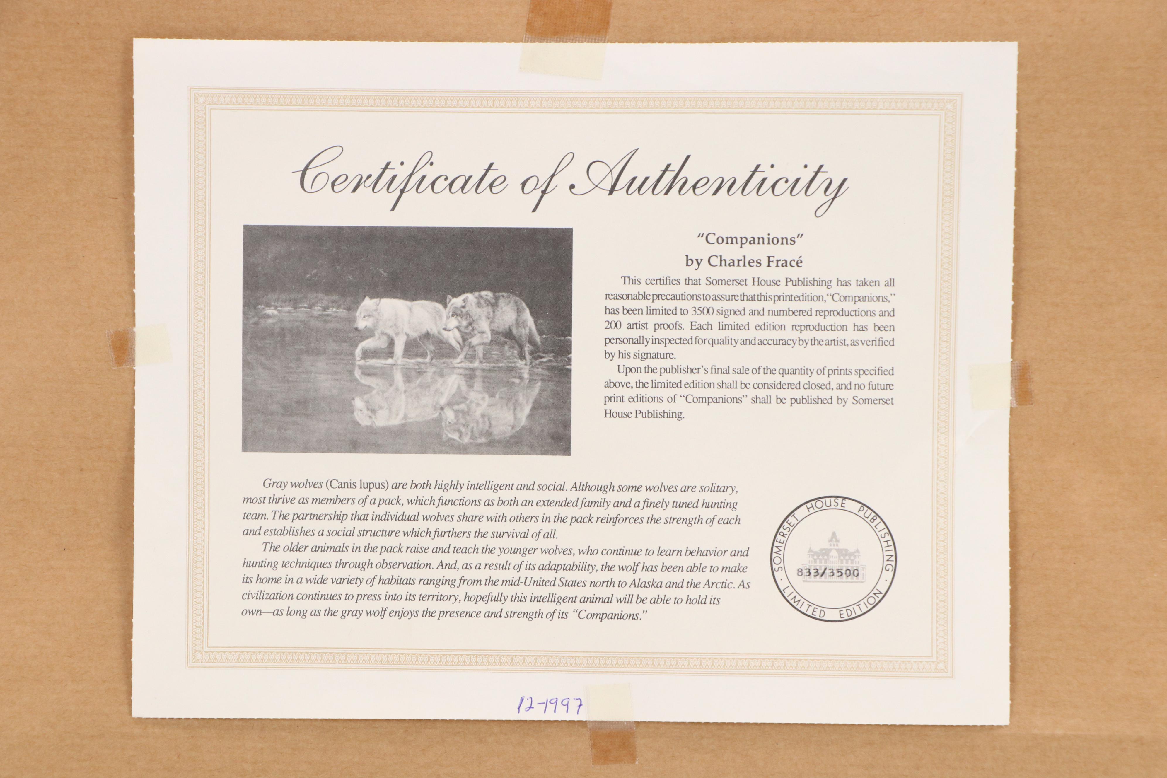 Charles Fracé Offset Lithograph "Companions"