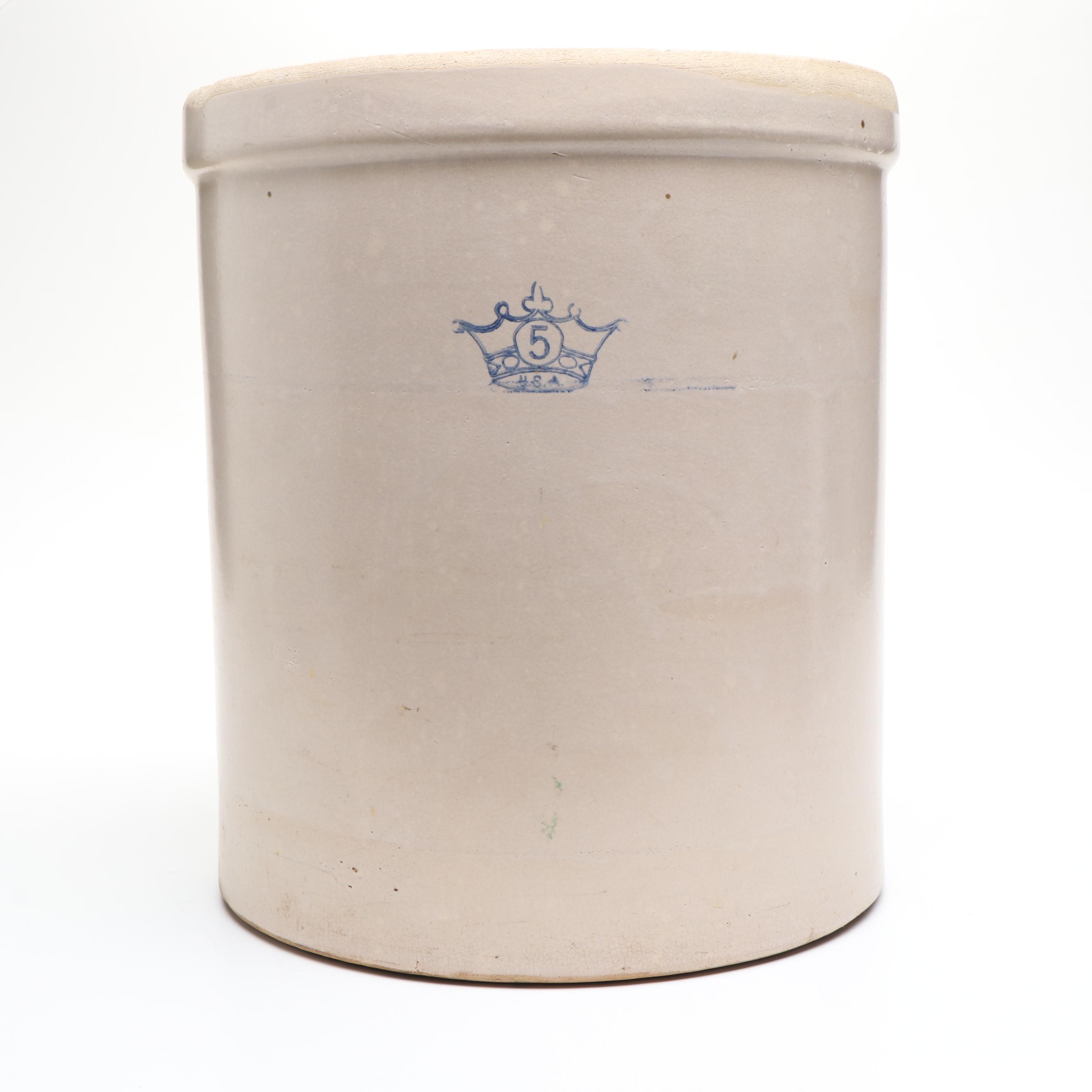 Robinson Ransbottom Five Gallon Salt Glazed Stoneware Crock
