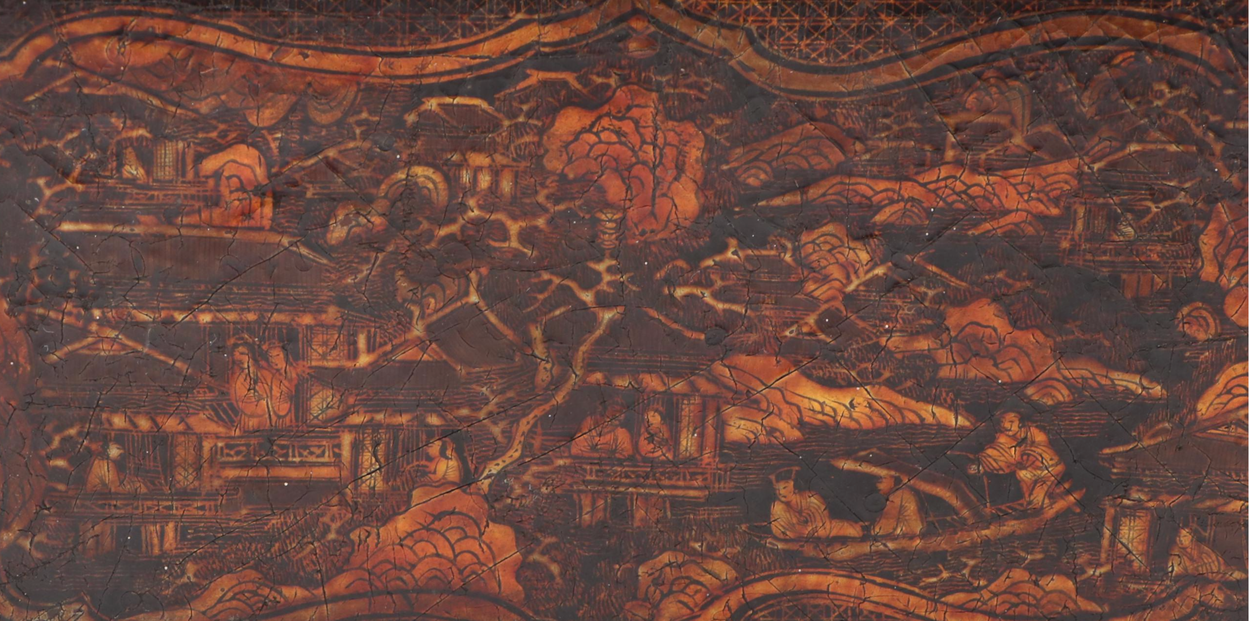 Japanese Edo Style Lacquered Wooden Box with Hinged Lid