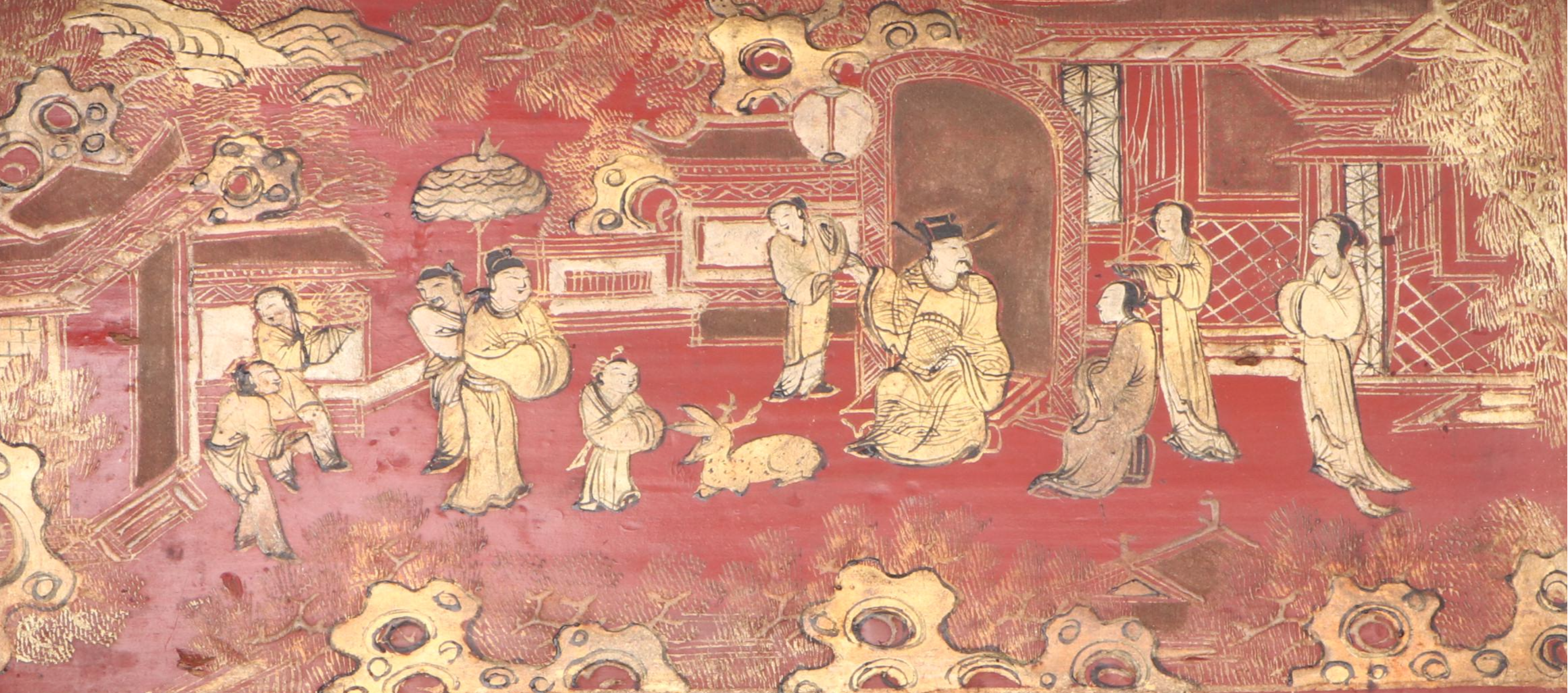 Japanese Edo Style Lacquered Wooden Box with Hinged Lid