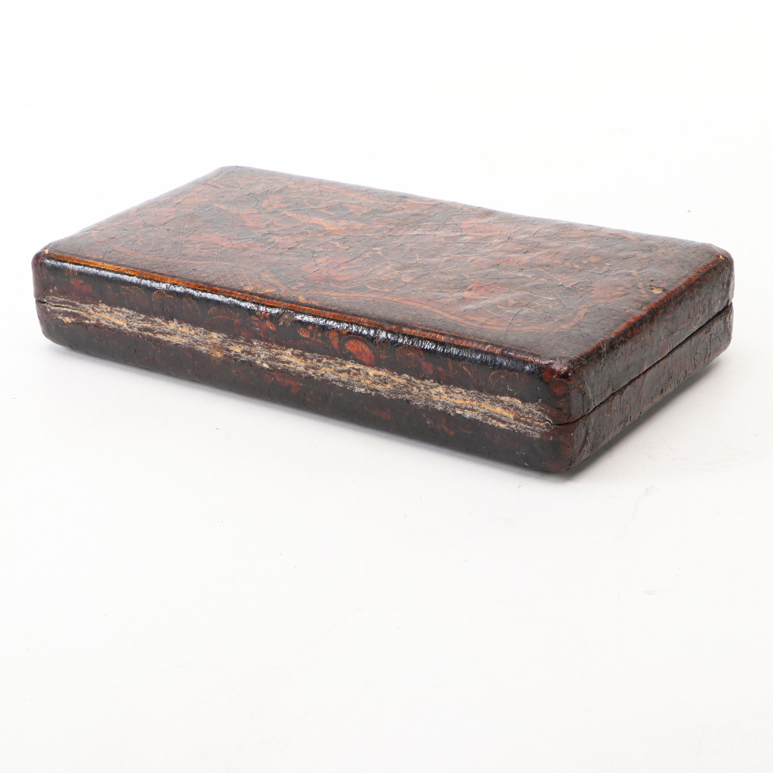 Japanese Edo Style Lacquered Wooden Box with Hinged Lid