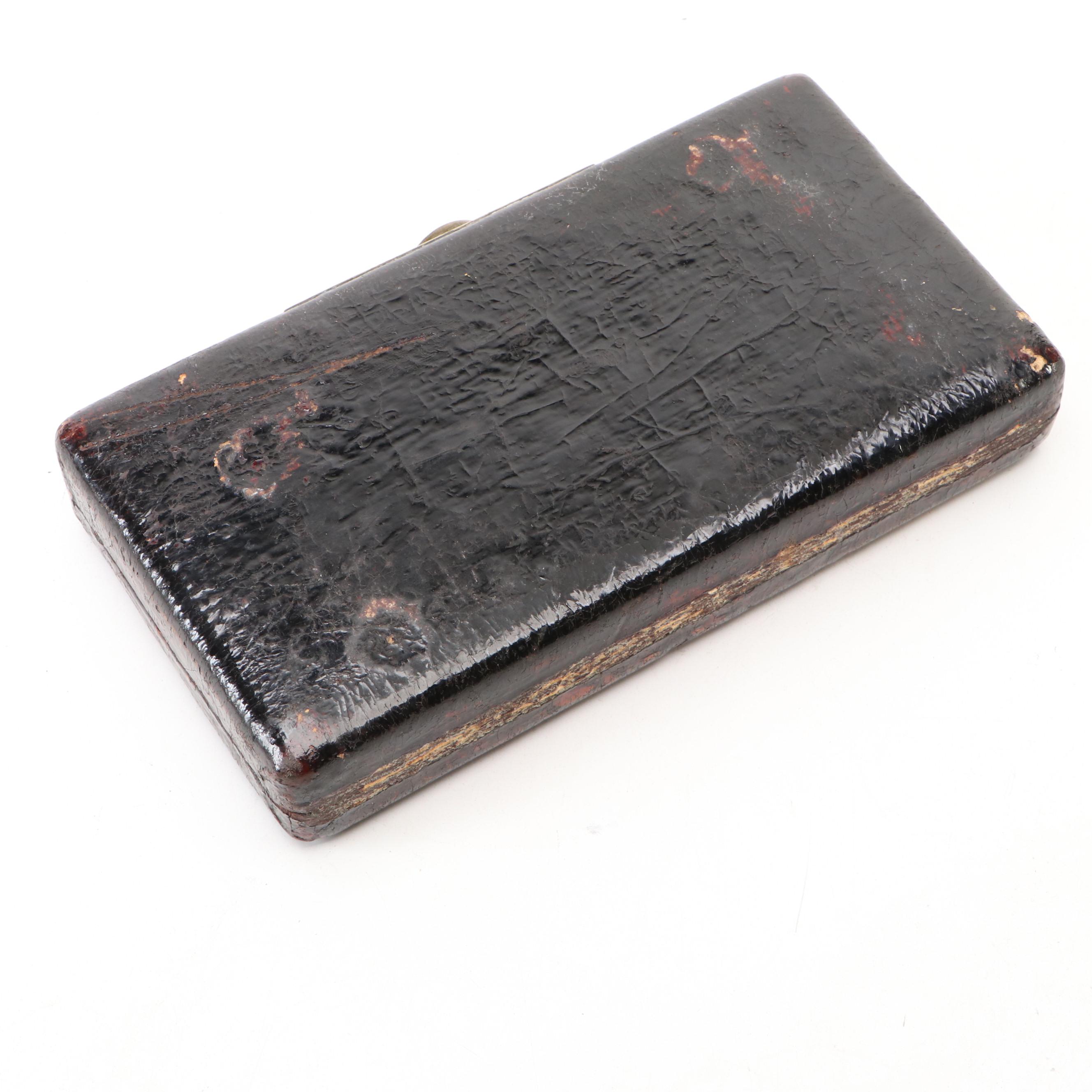 Japanese Edo Style Lacquered Wooden Box with Hinged Lid