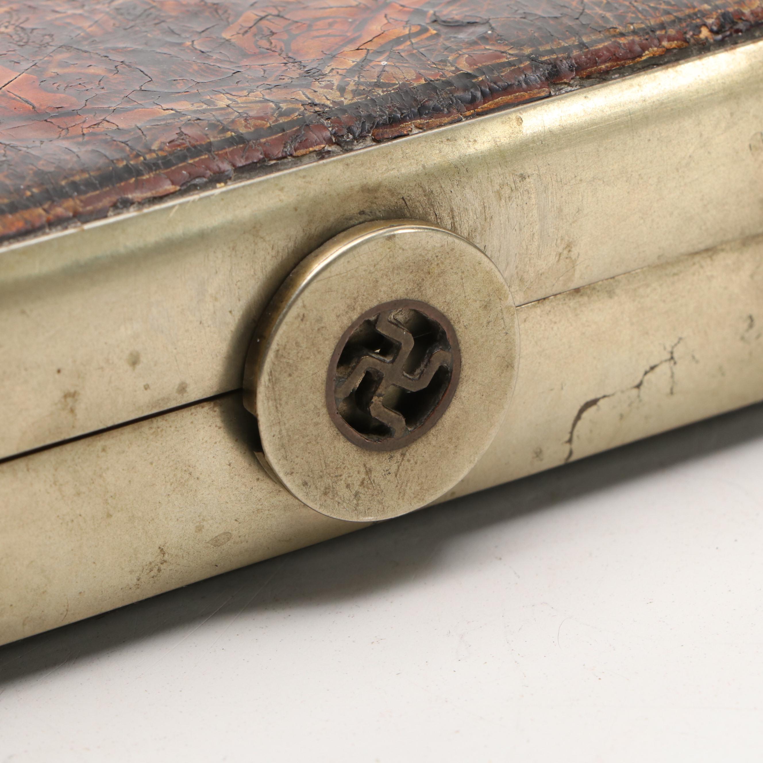 Japanese Edo Style Lacquered Wooden Box with Hinged Lid