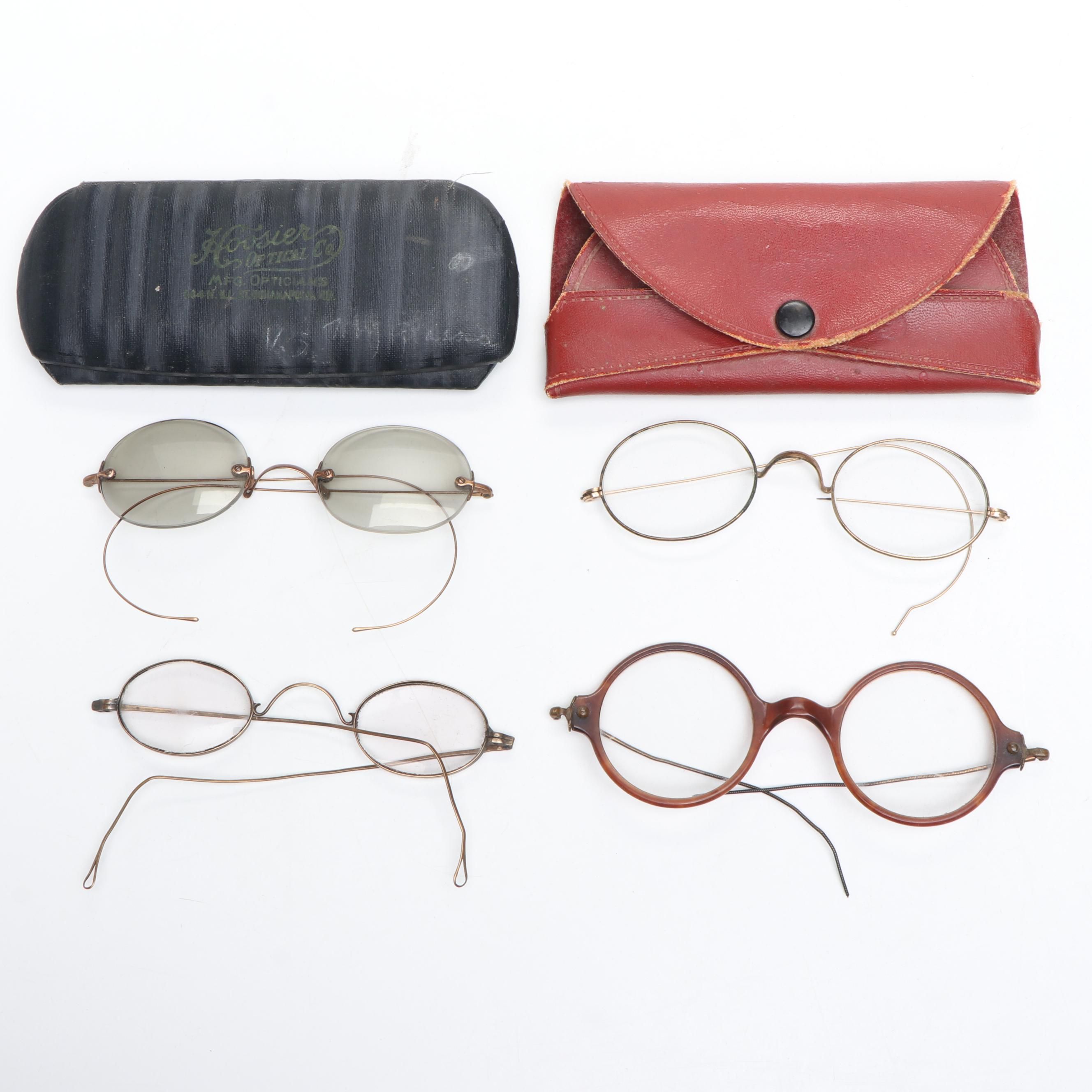 Vintage Glasses with Leather Holding Cases