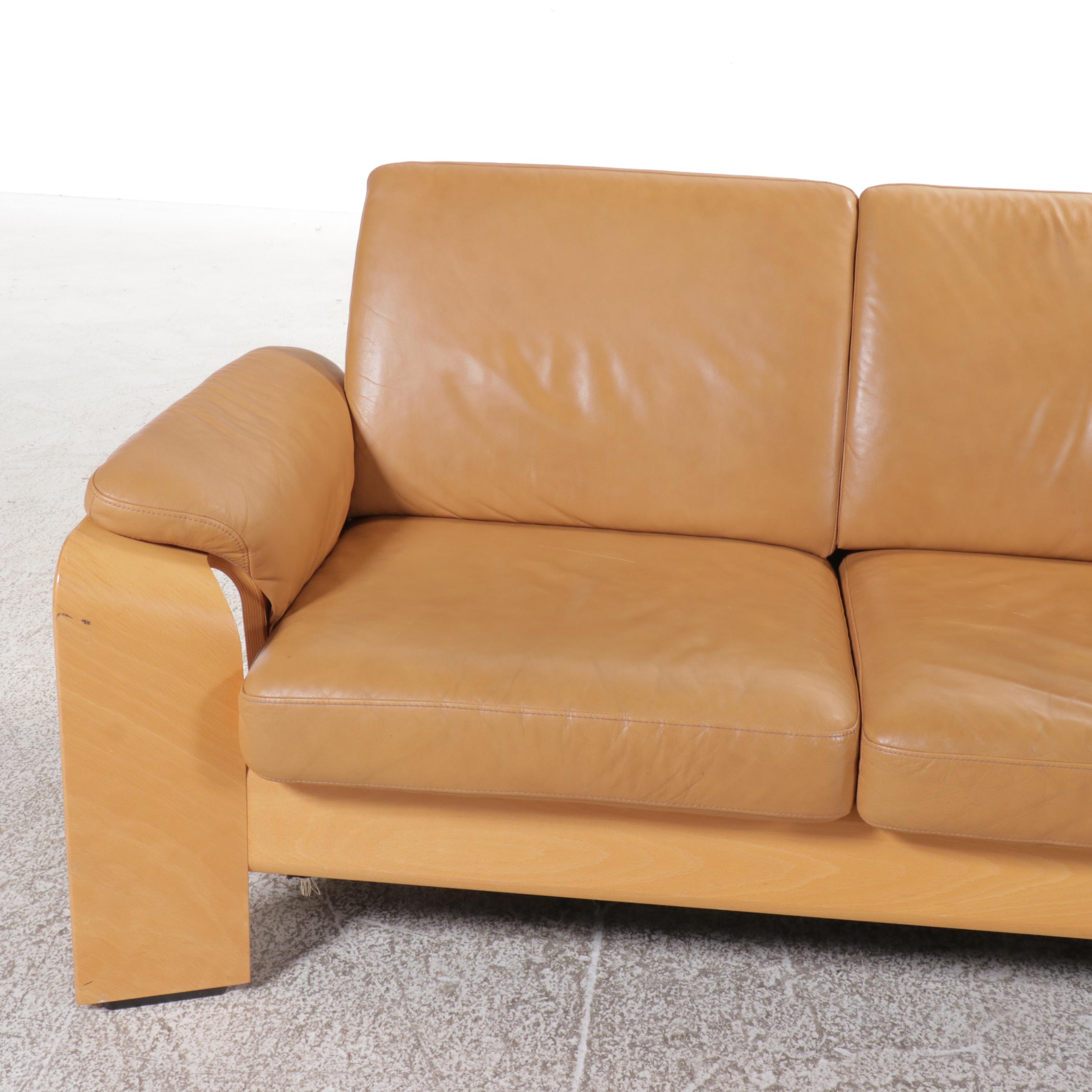 Danish Modern Style Wood and Leather Sofa