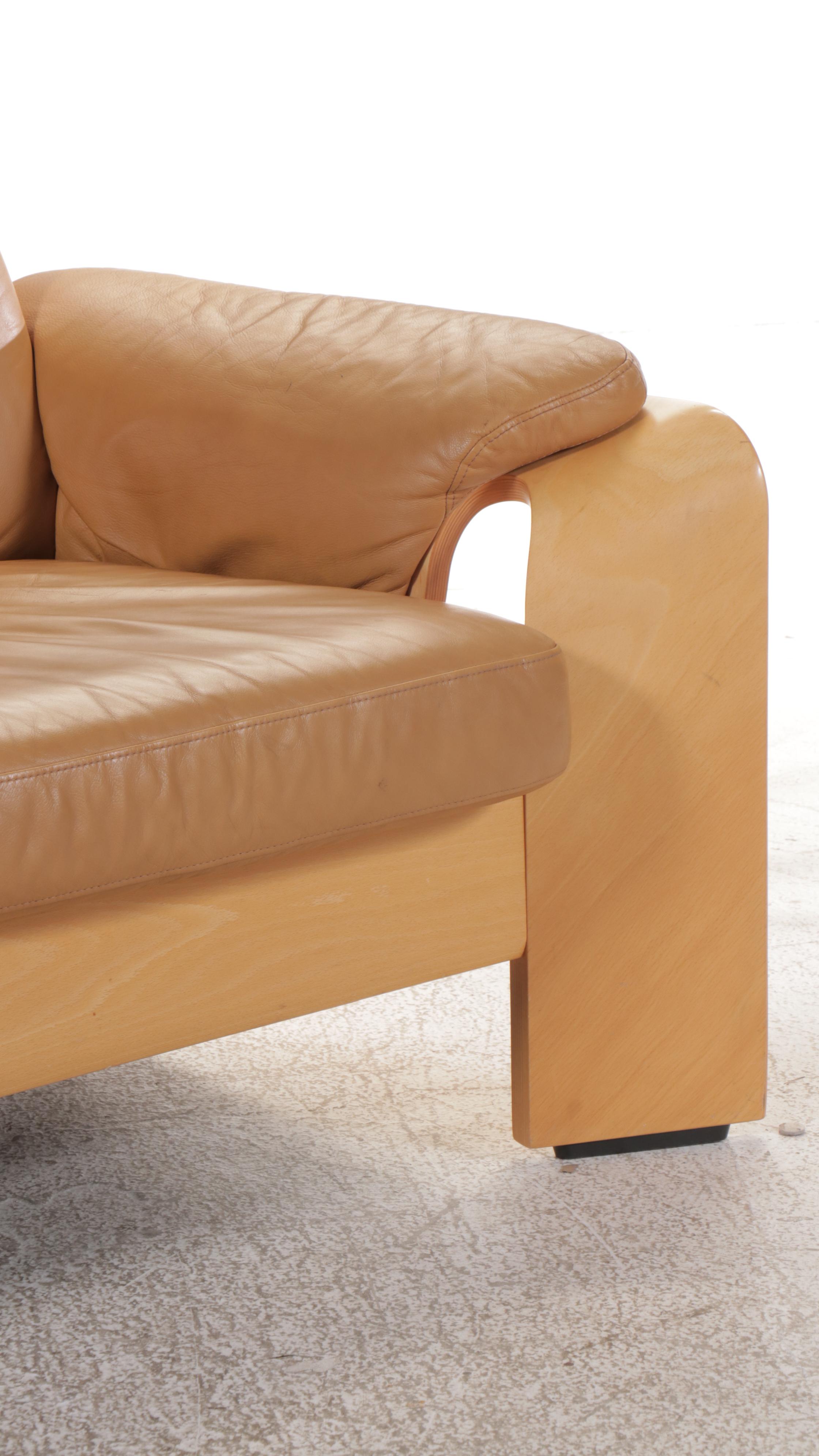 Danish Modern Style Wood and Leather Sofa