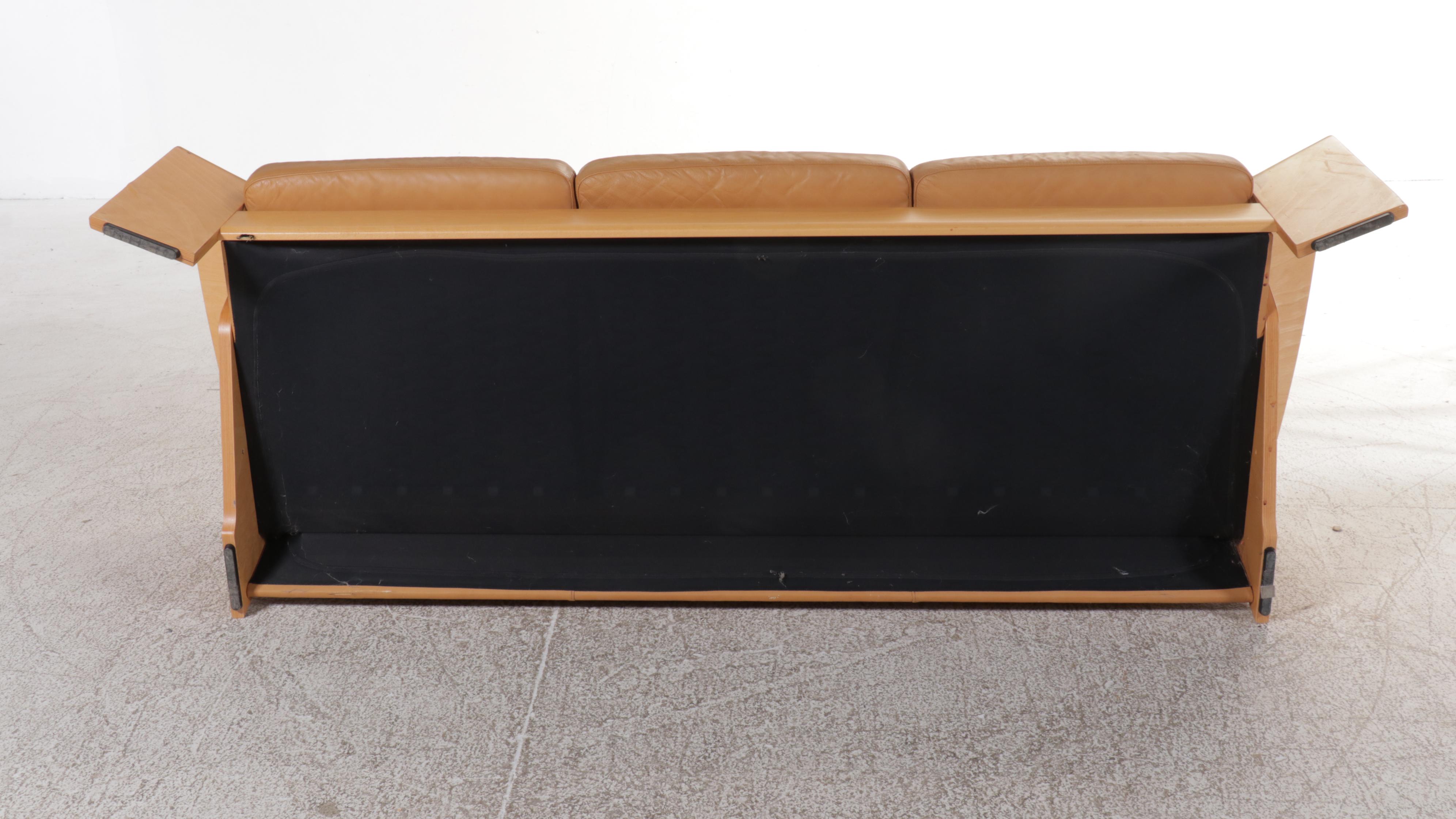 Danish Modern Style Wood and Leather Sofa