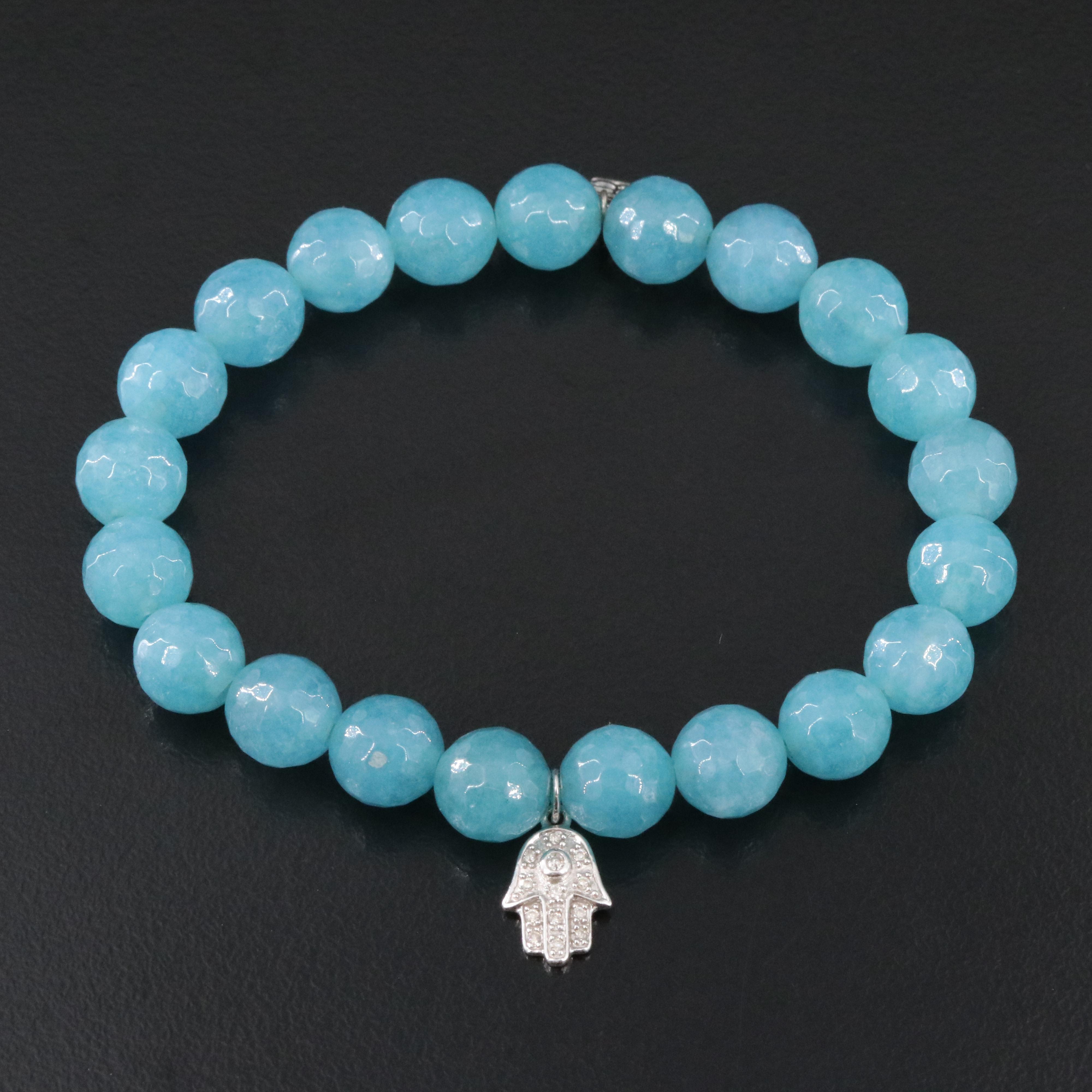 Quartz Bracelet with 14K Diamond Hamsa Charm
