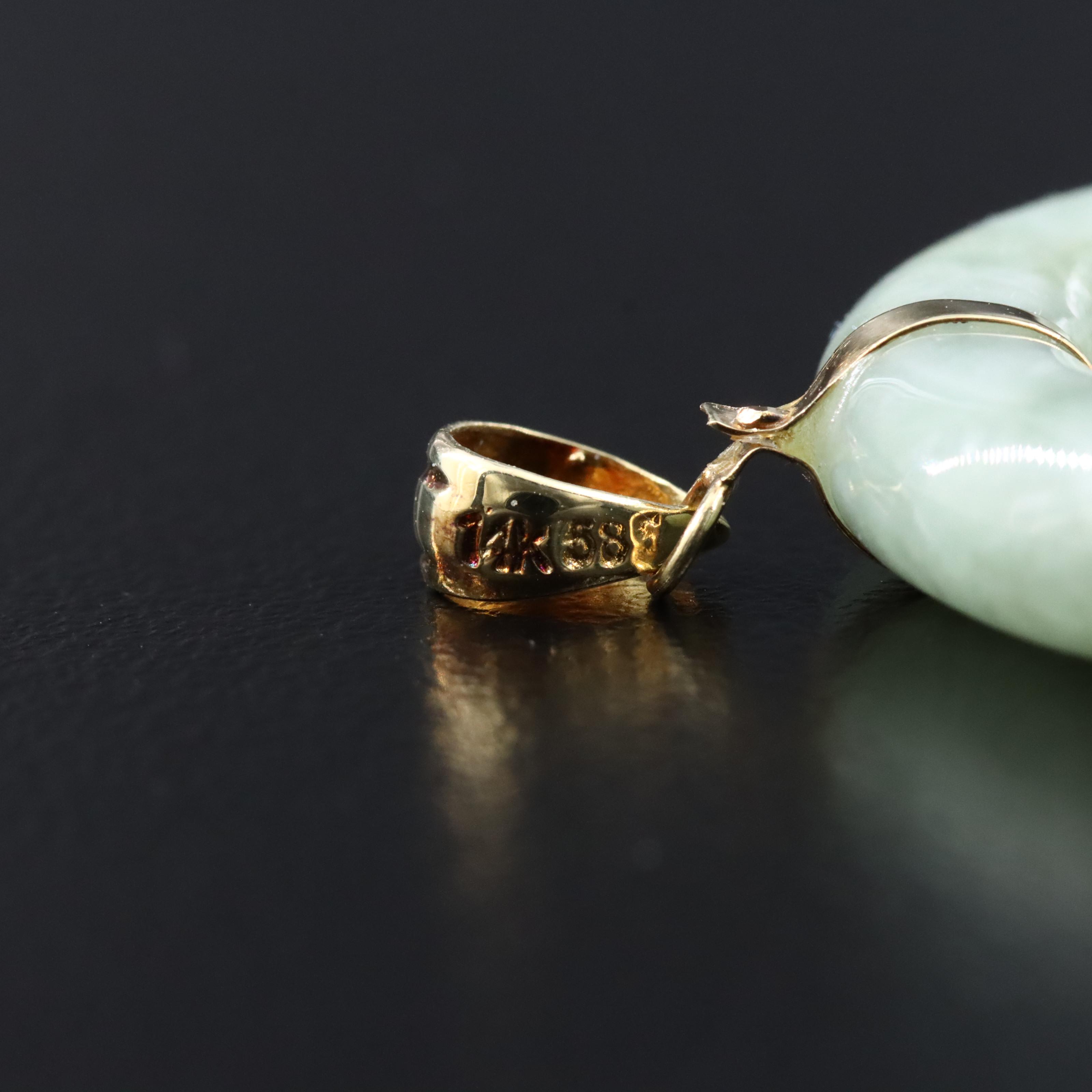 14K Chinese "Good Fortune" Jadeite Pendant