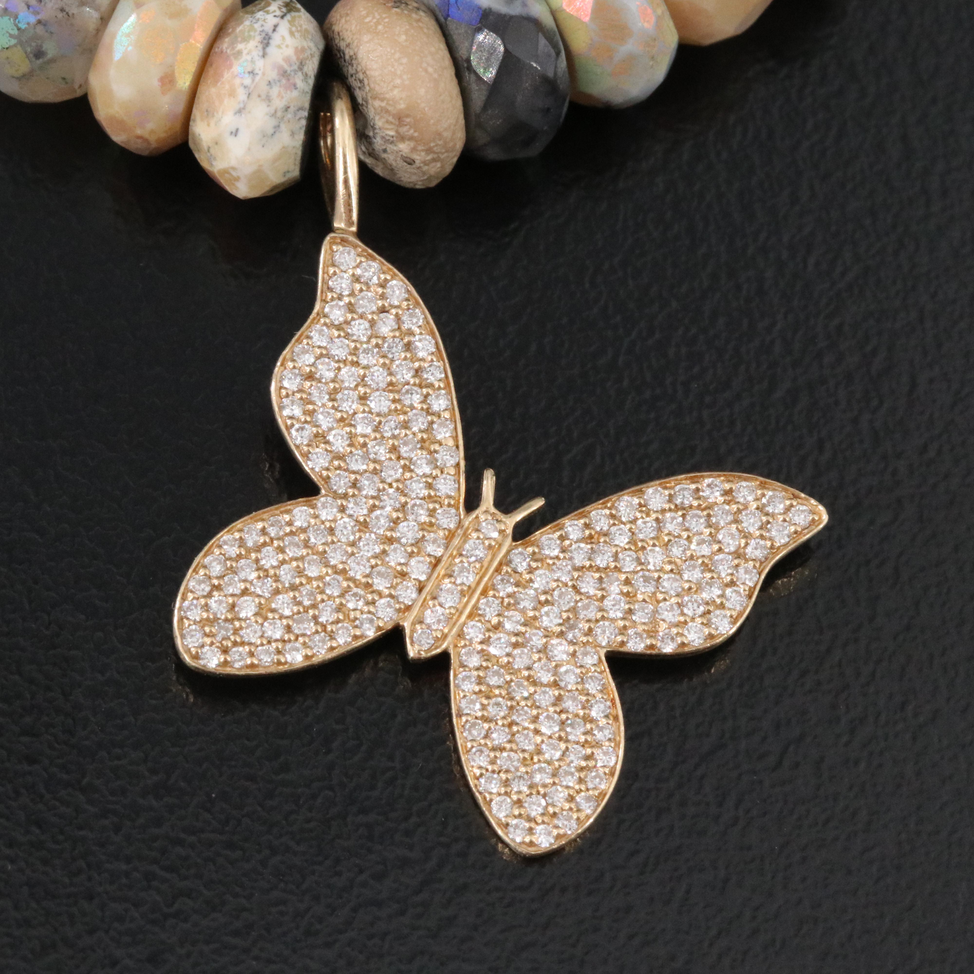 Agate and Jasper Bracelet with 14K Diamond Butterfly Charm