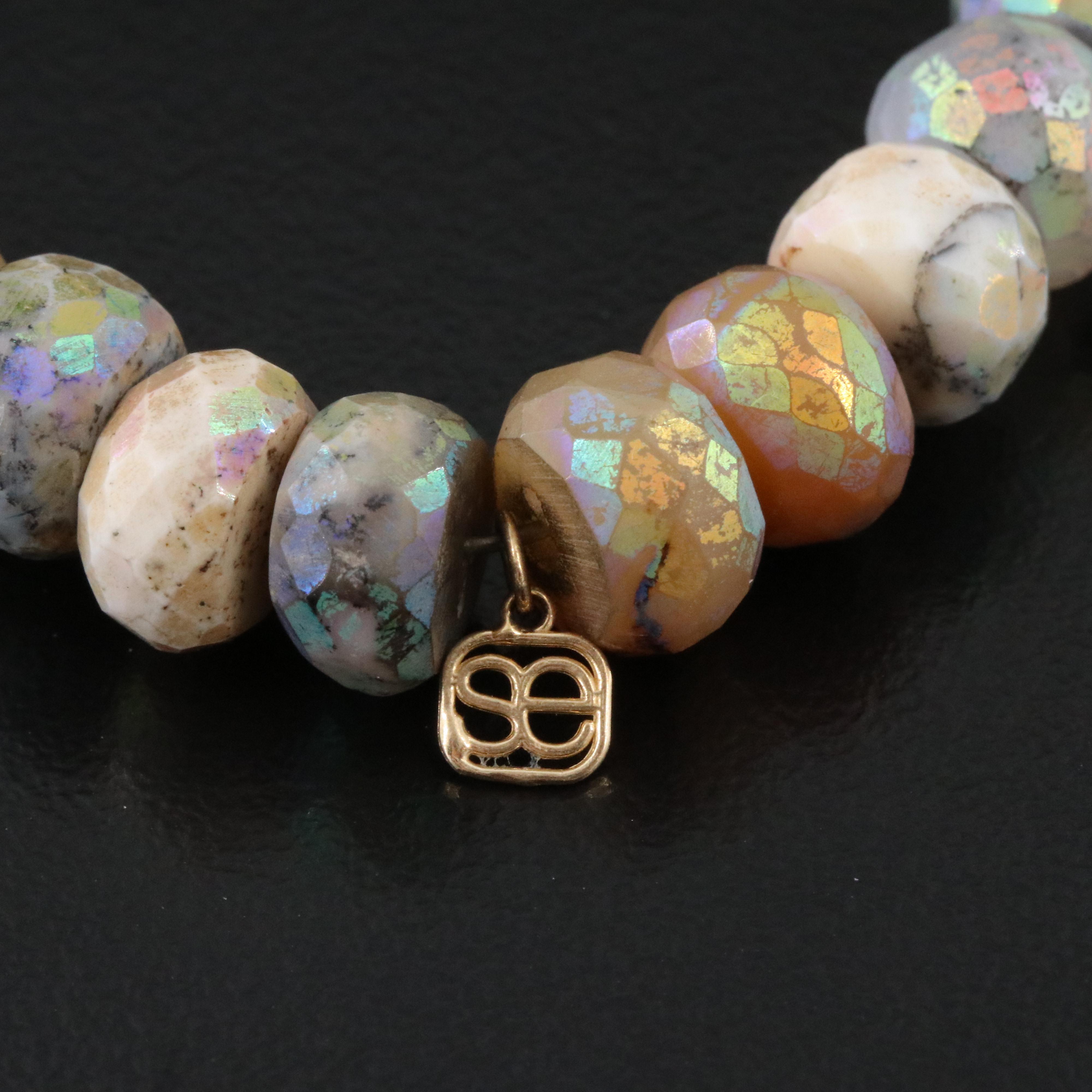 Agate and Jasper Bracelet with 14K Diamond Butterfly Charm
