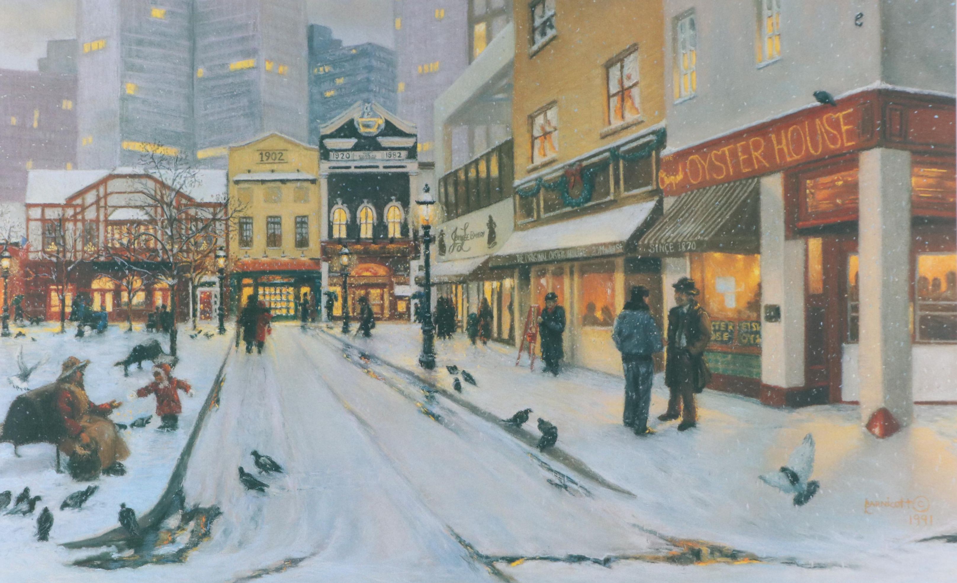 Linda Barnicott Offset Lithograph "Sharing the Season at Market Square"