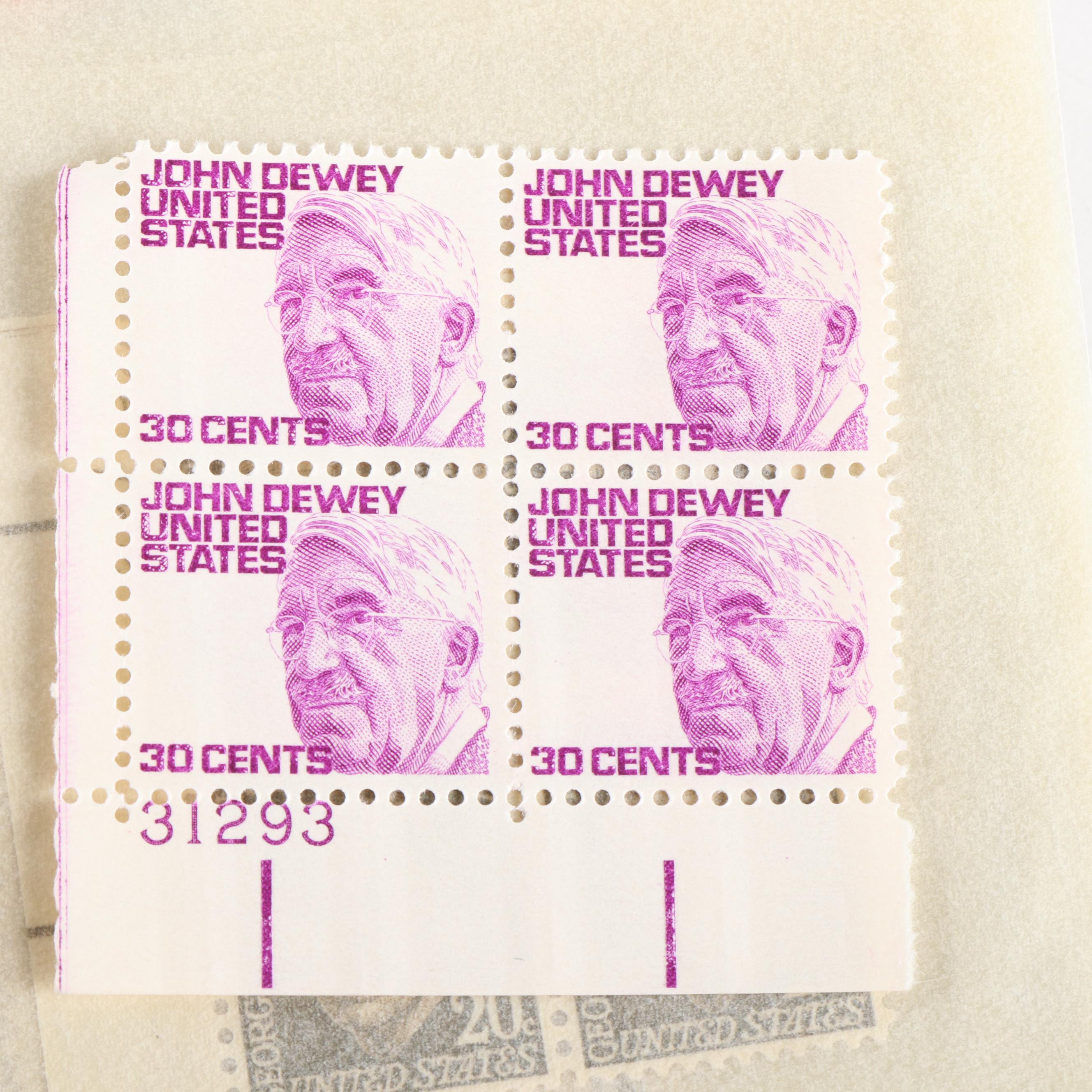 Collection of More than 800 Unused Blocks of Four U.S. Postage Stamps