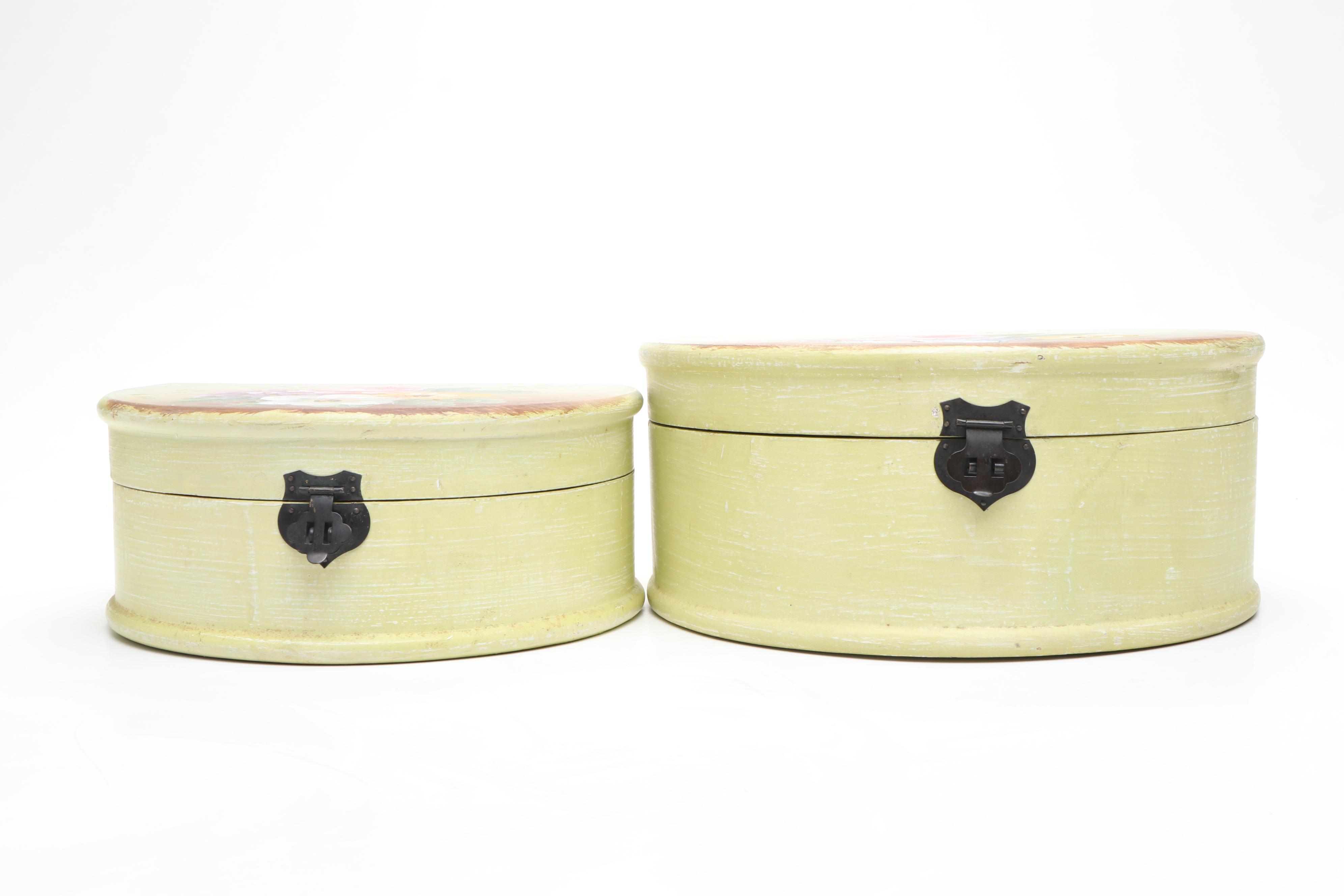 Painted Wood Boxes with Art Pottery Vase