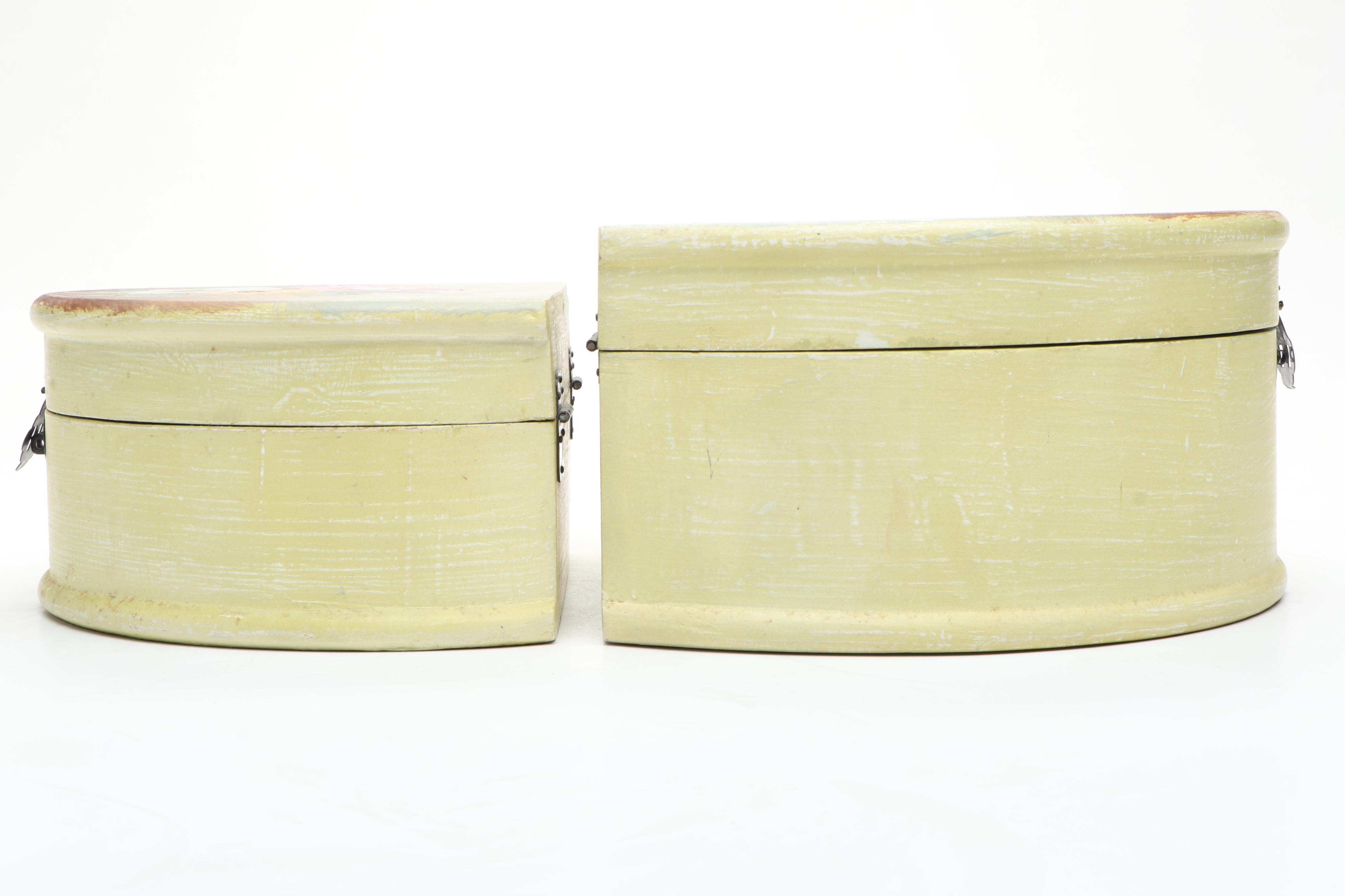 Painted Wood Boxes with Art Pottery Vase