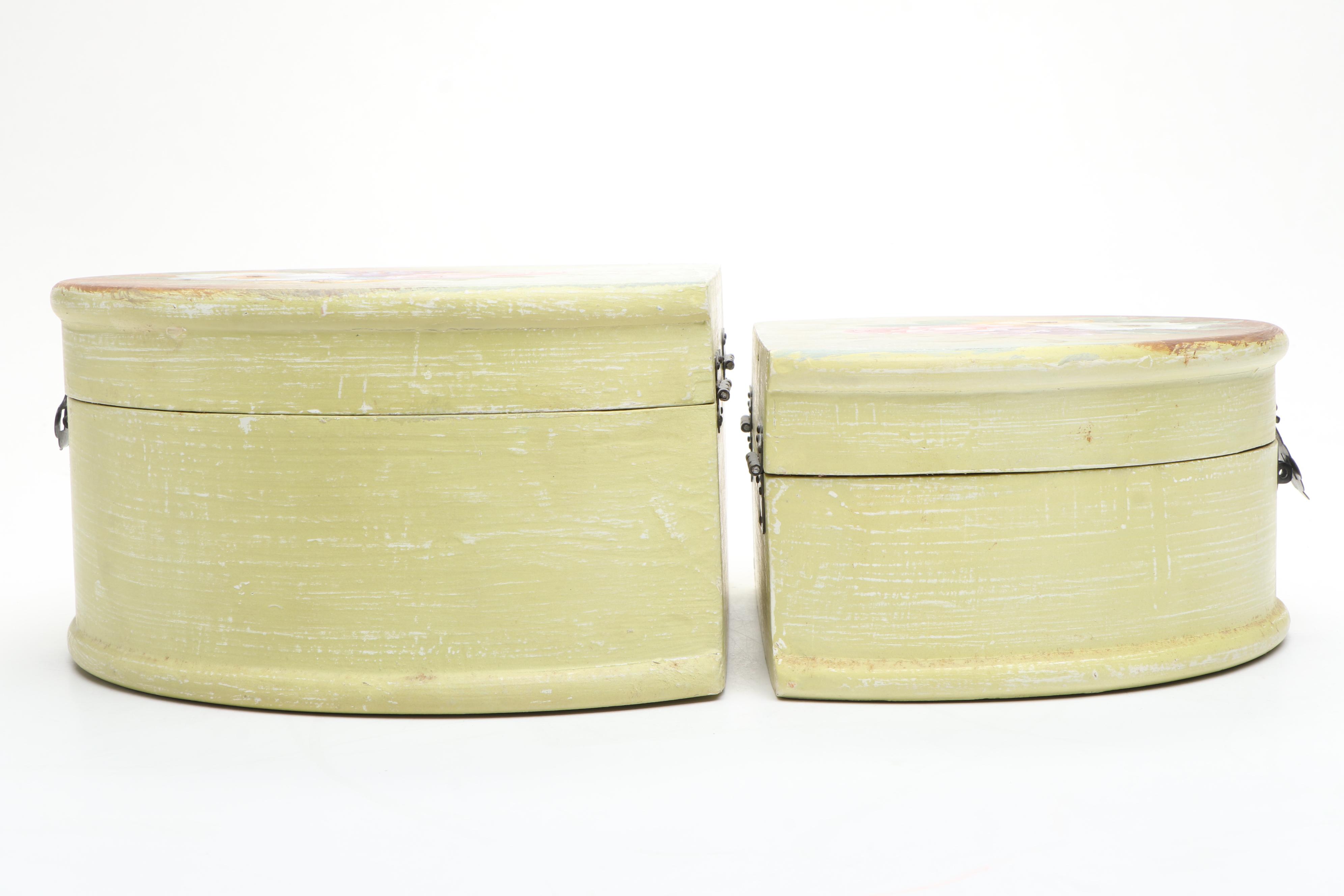 Painted Wood Boxes with Art Pottery Vase