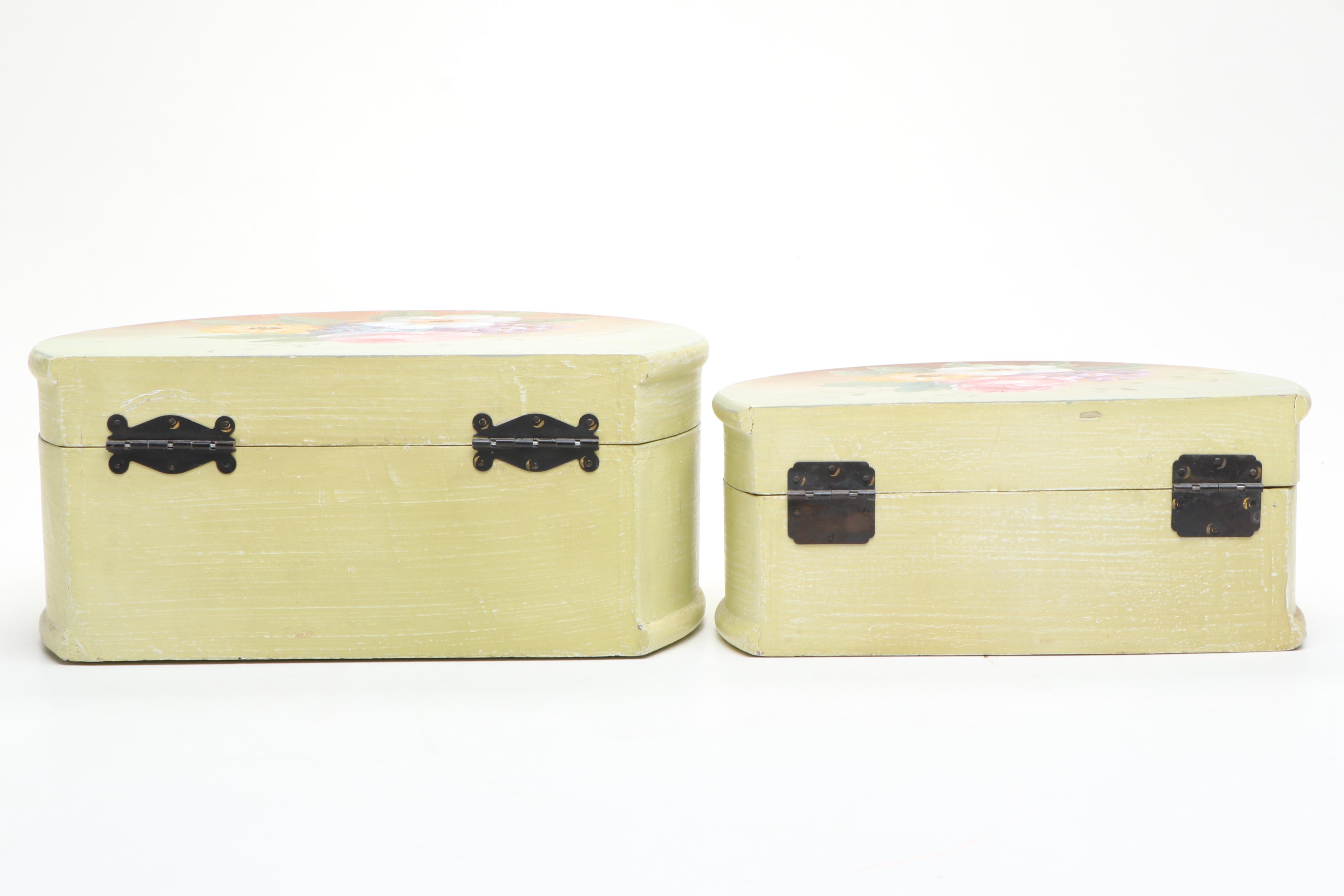 Painted Wood Boxes with Art Pottery Vase