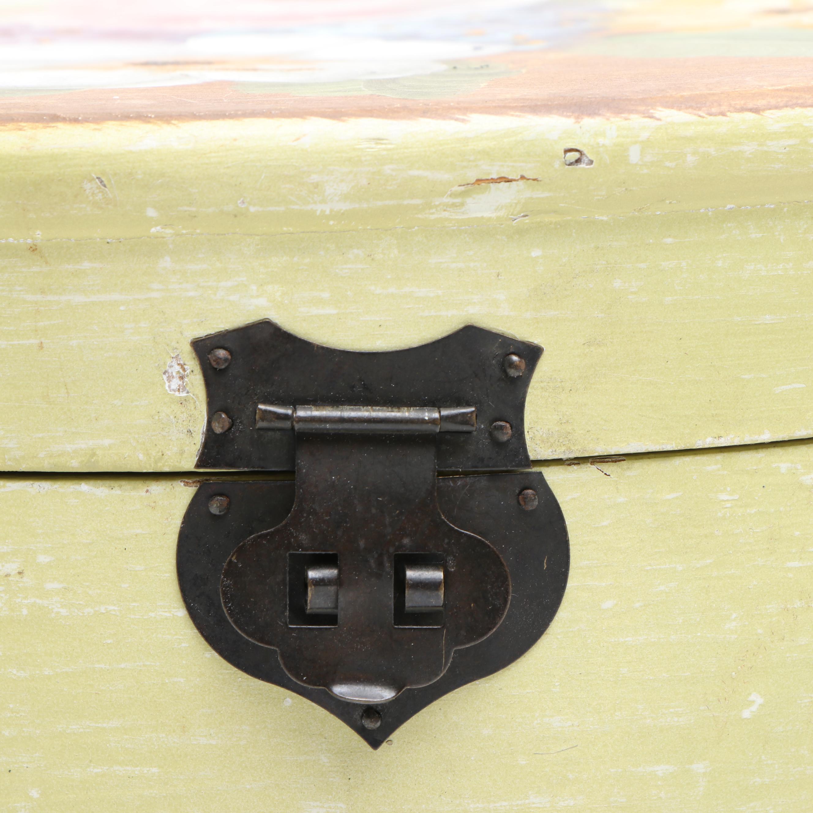Painted Wood Boxes with Art Pottery Vase
