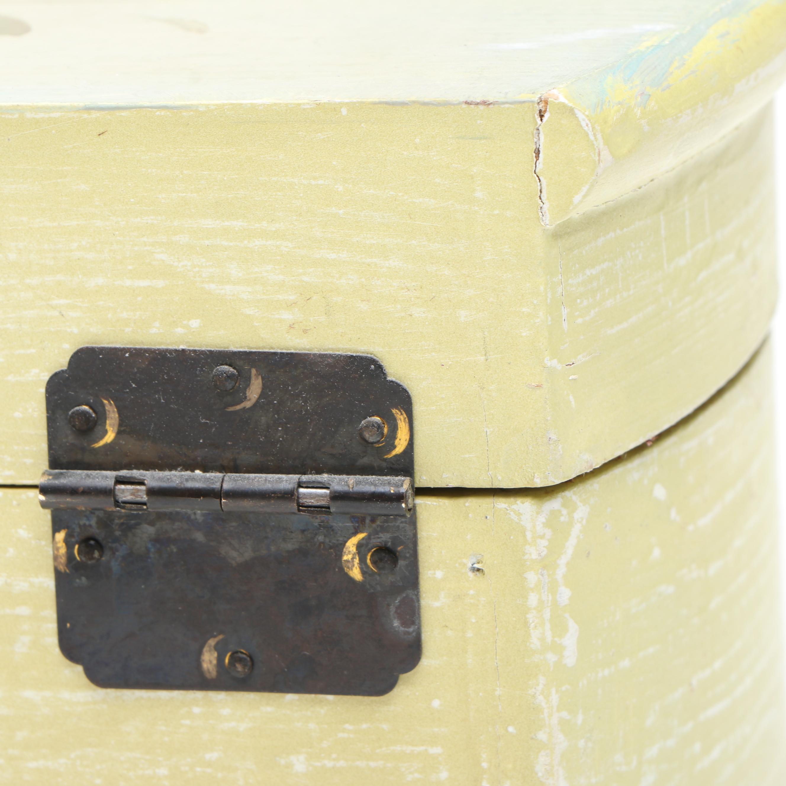 Painted Wood Boxes with Art Pottery Vase