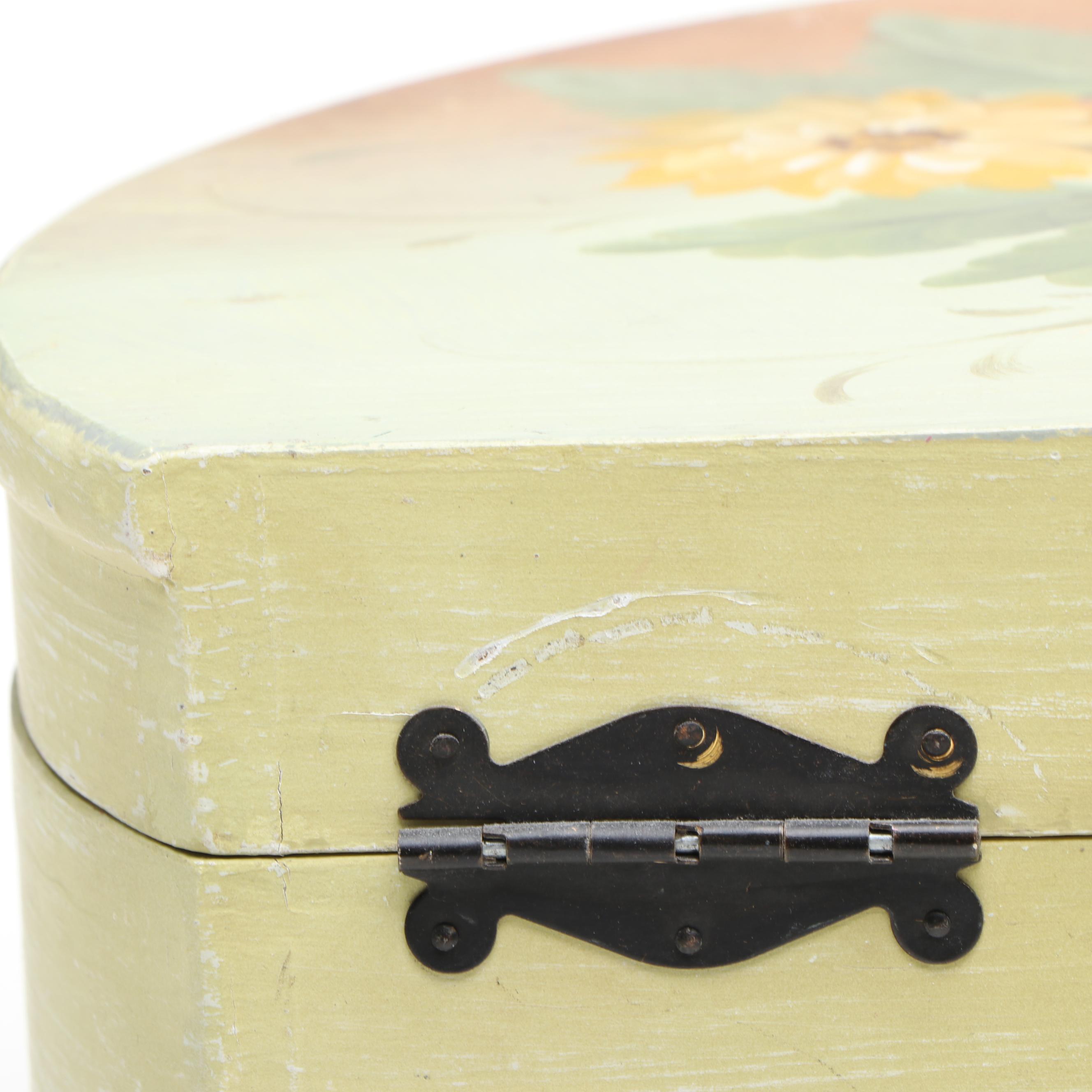 Painted Wood Boxes with Art Pottery Vase