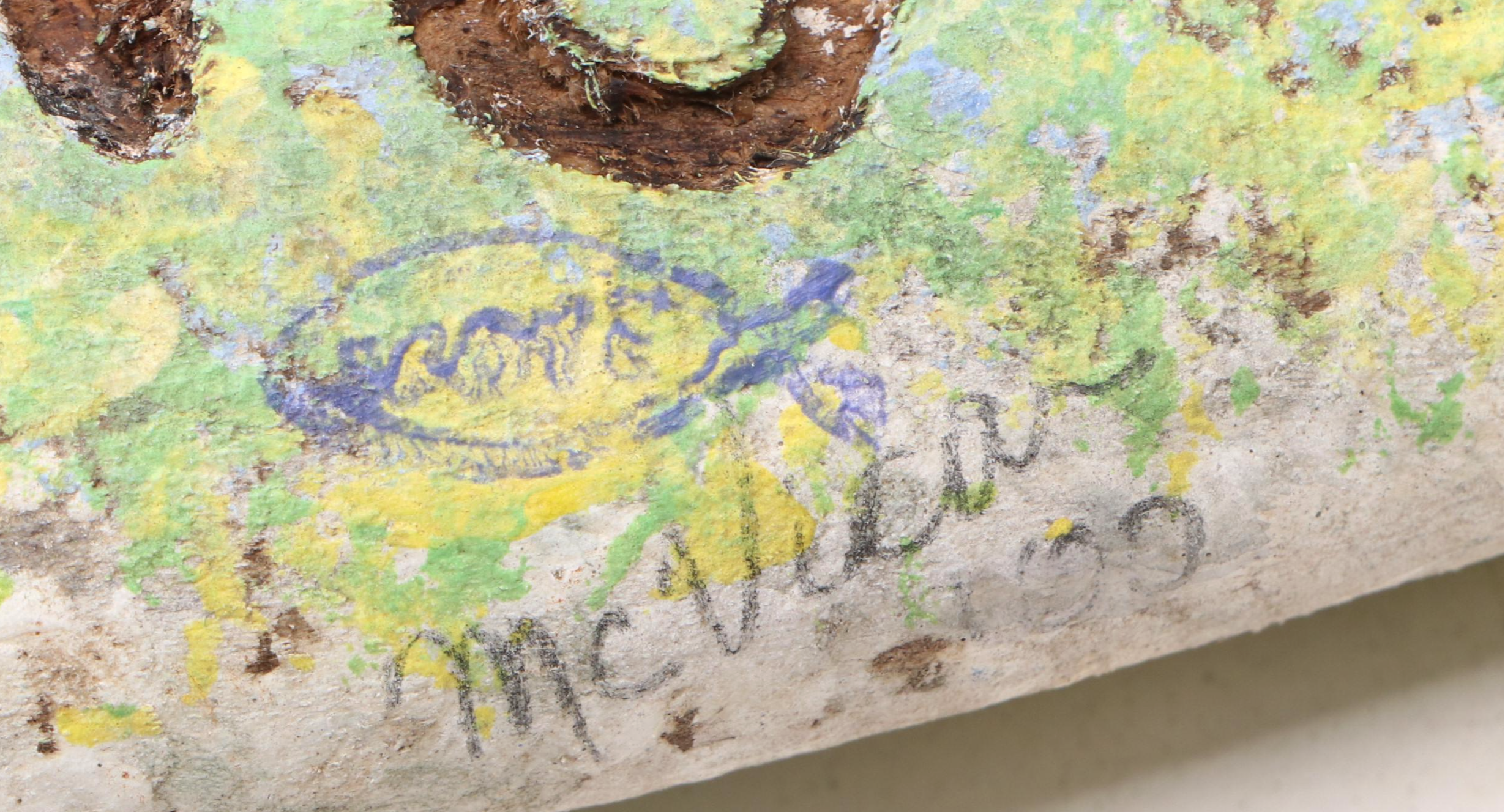 Hand-Painted Fish Sign with Couroc Gilt Sailboat Tray