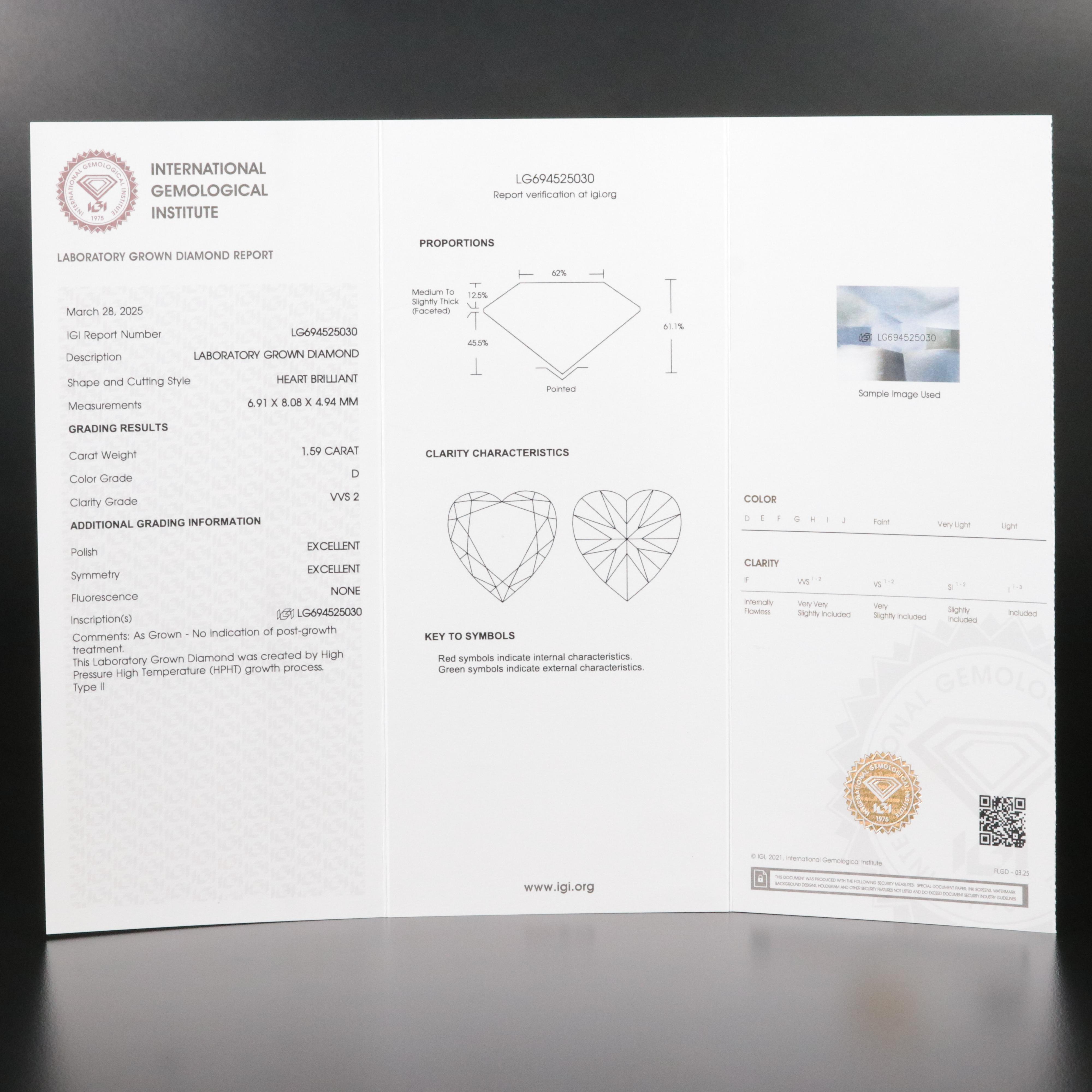 Platinum 3.22 CTW Lab Grown Diamond Heart Stud Earrings with IGI Reports