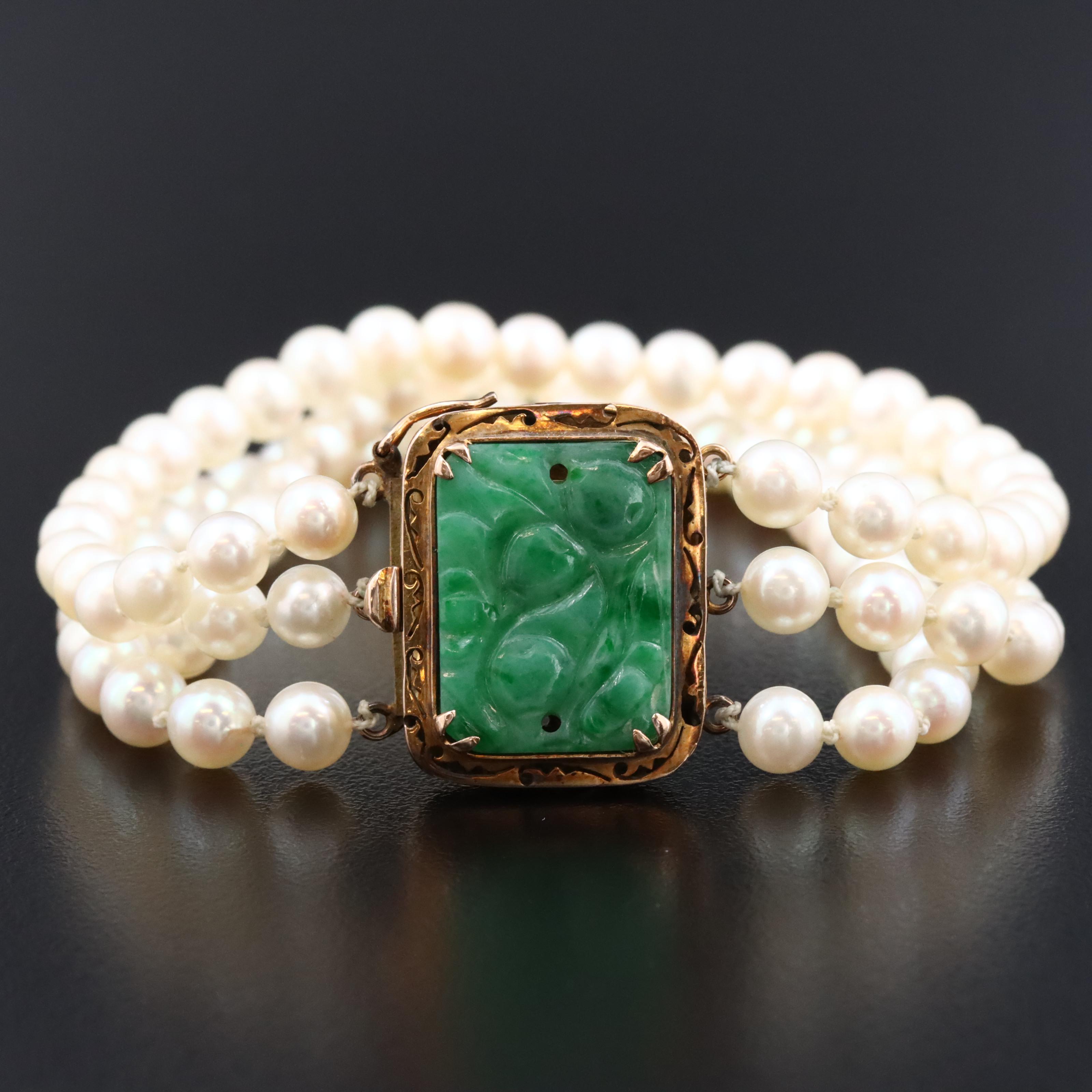 10K Jadeite and Pearl Bracelet