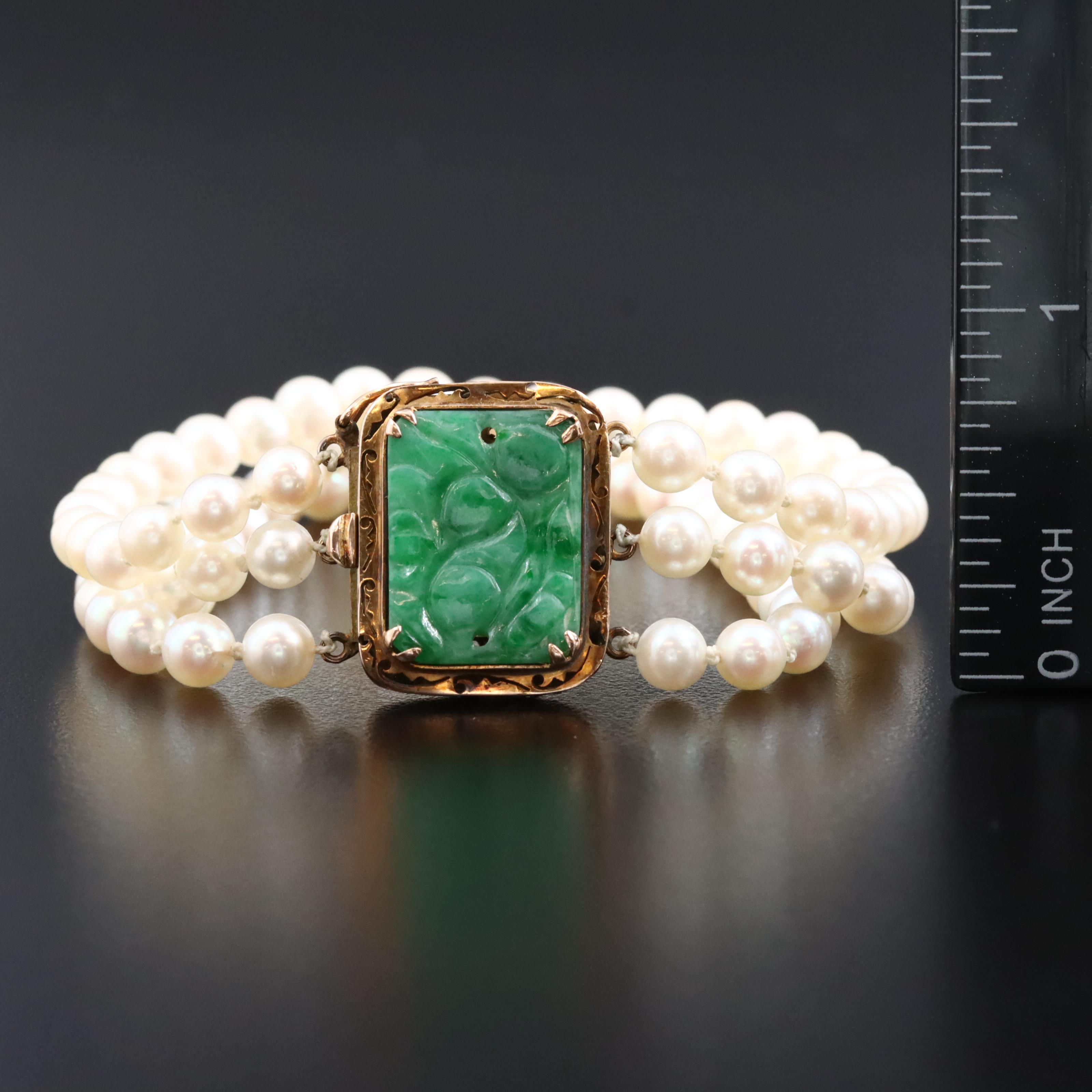 10K Jadeite and Pearl Bracelet