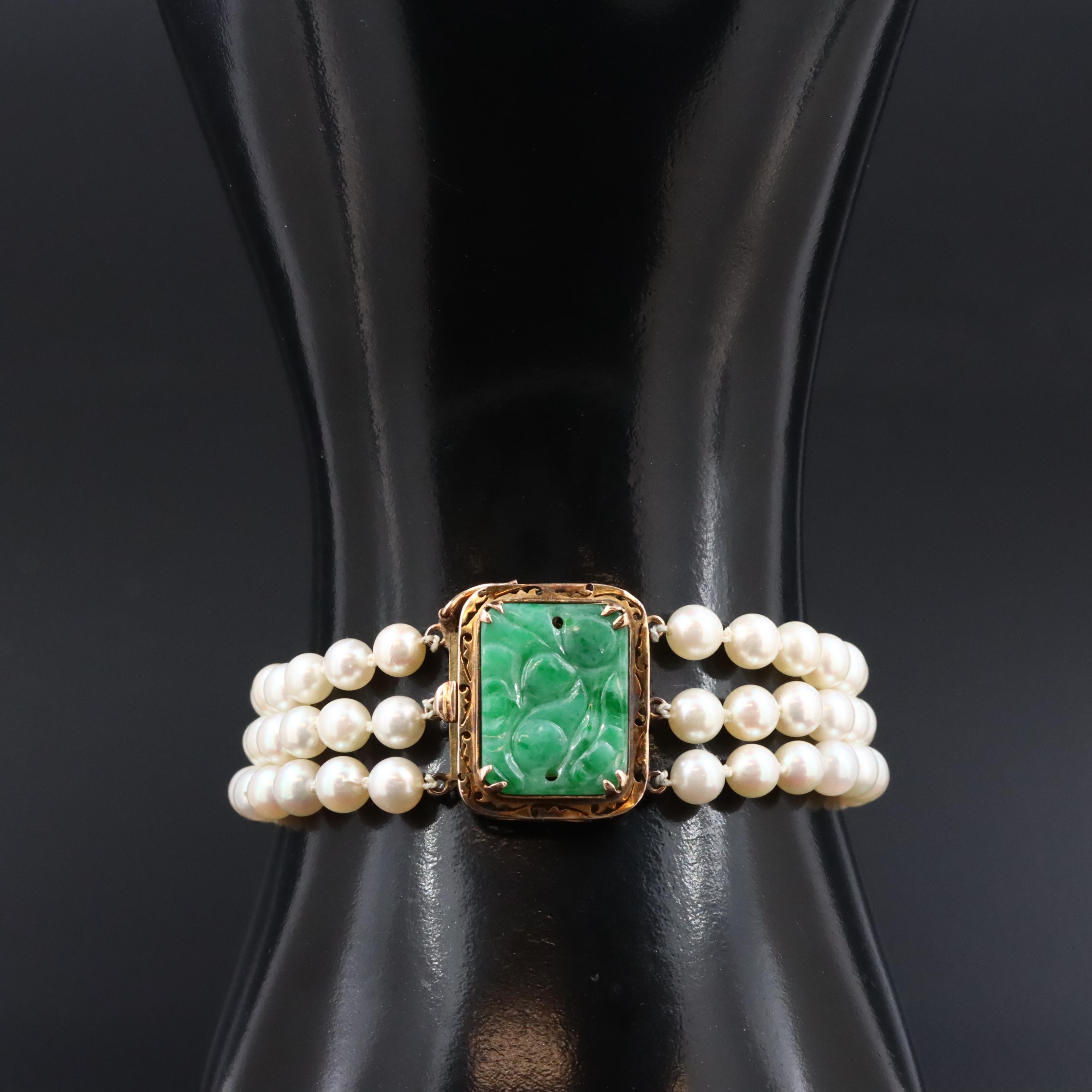 10K Jadeite and Pearl Bracelet