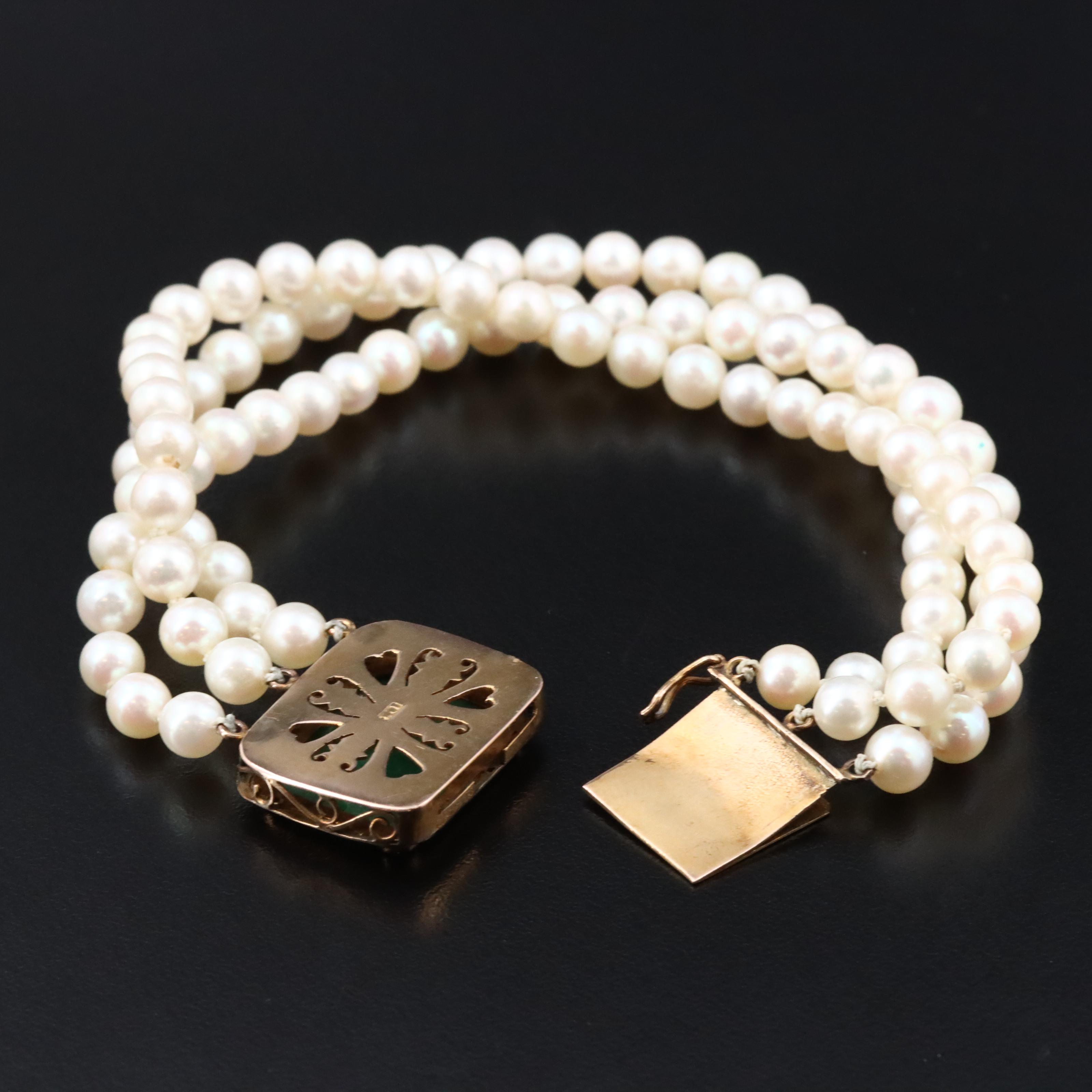 10K Jadeite and Pearl Bracelet