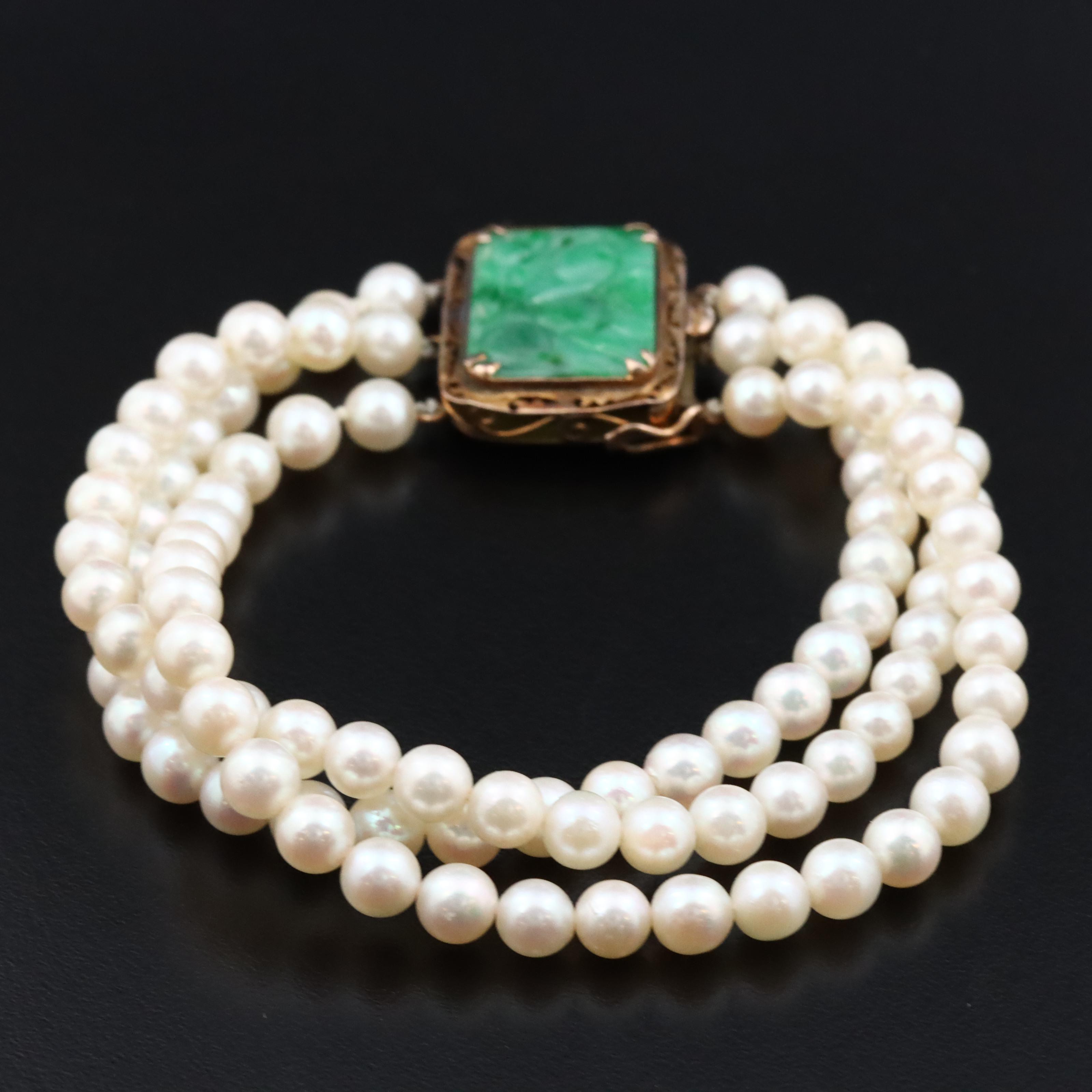 10K Jadeite and Pearl Bracelet