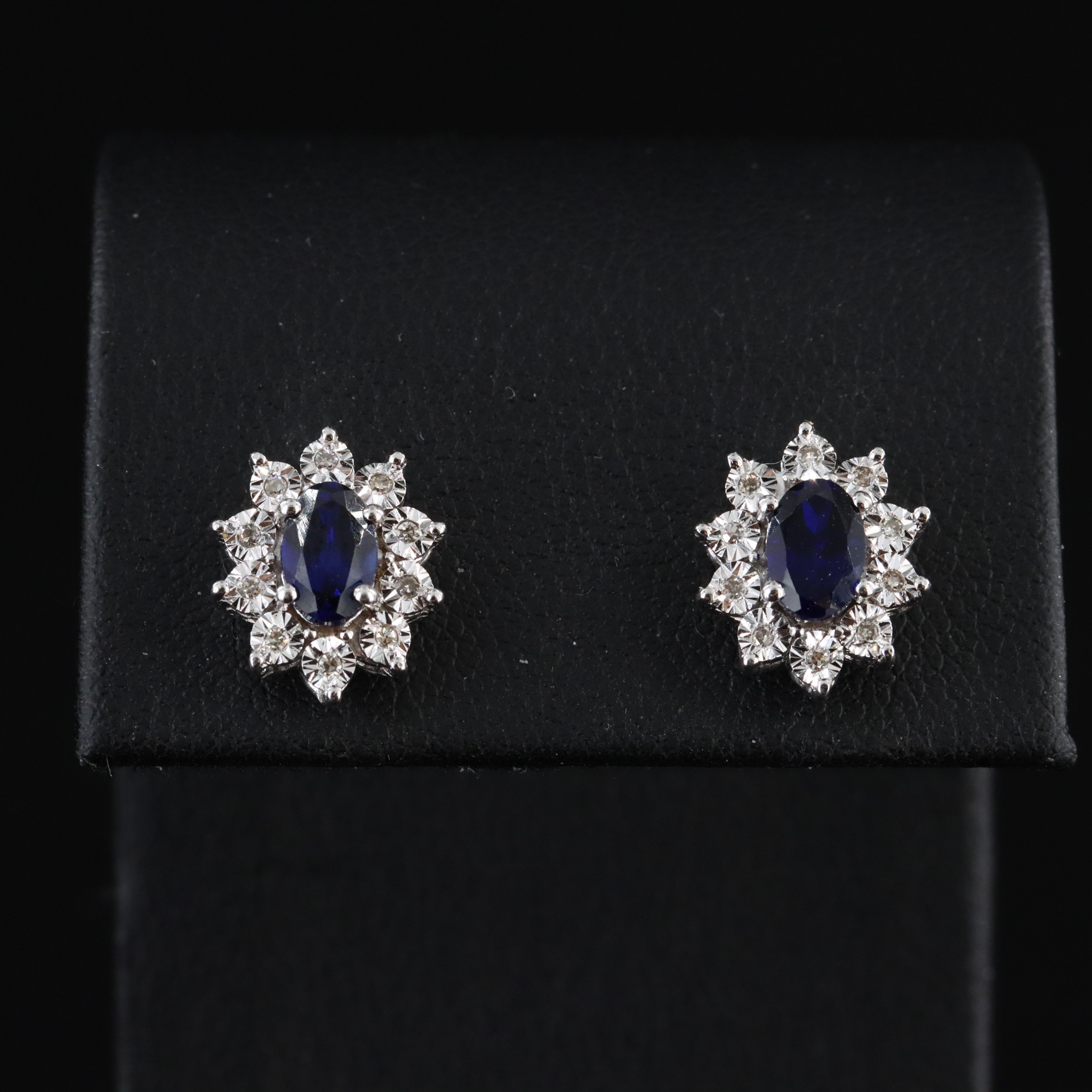 Sterling Sapphire and Diamond Earrings