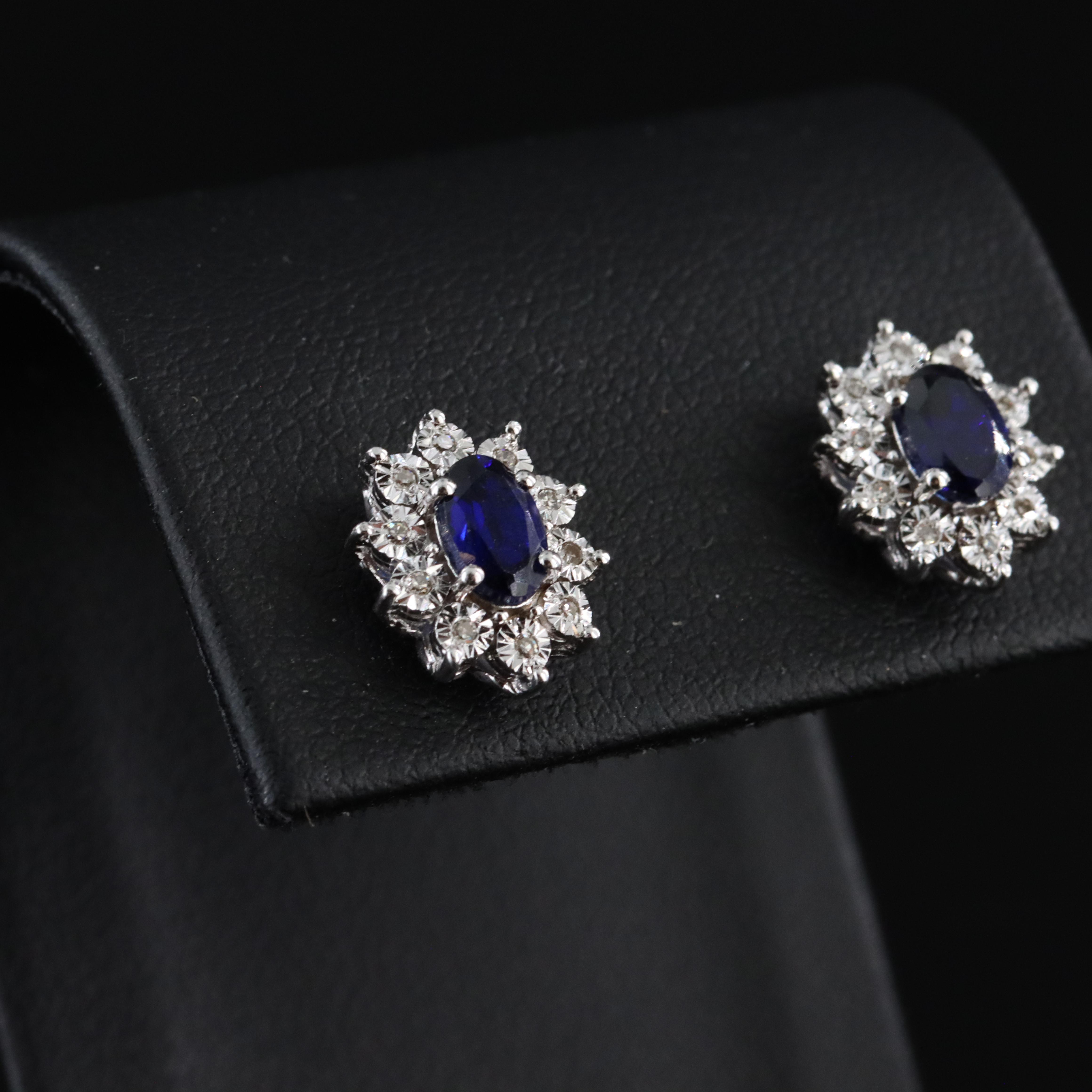 Sterling Sapphire and Diamond Earrings