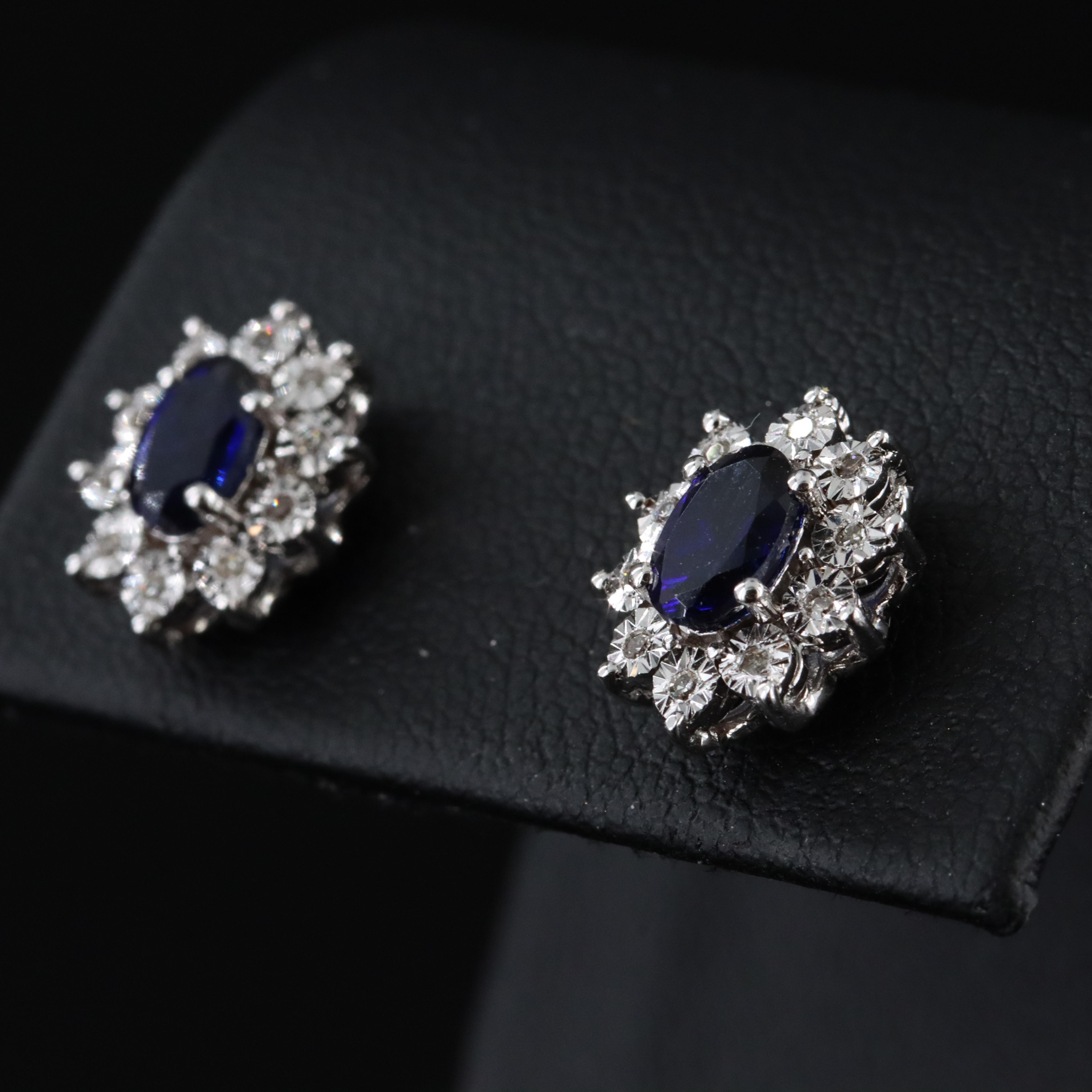 Sterling Sapphire and Diamond Earrings