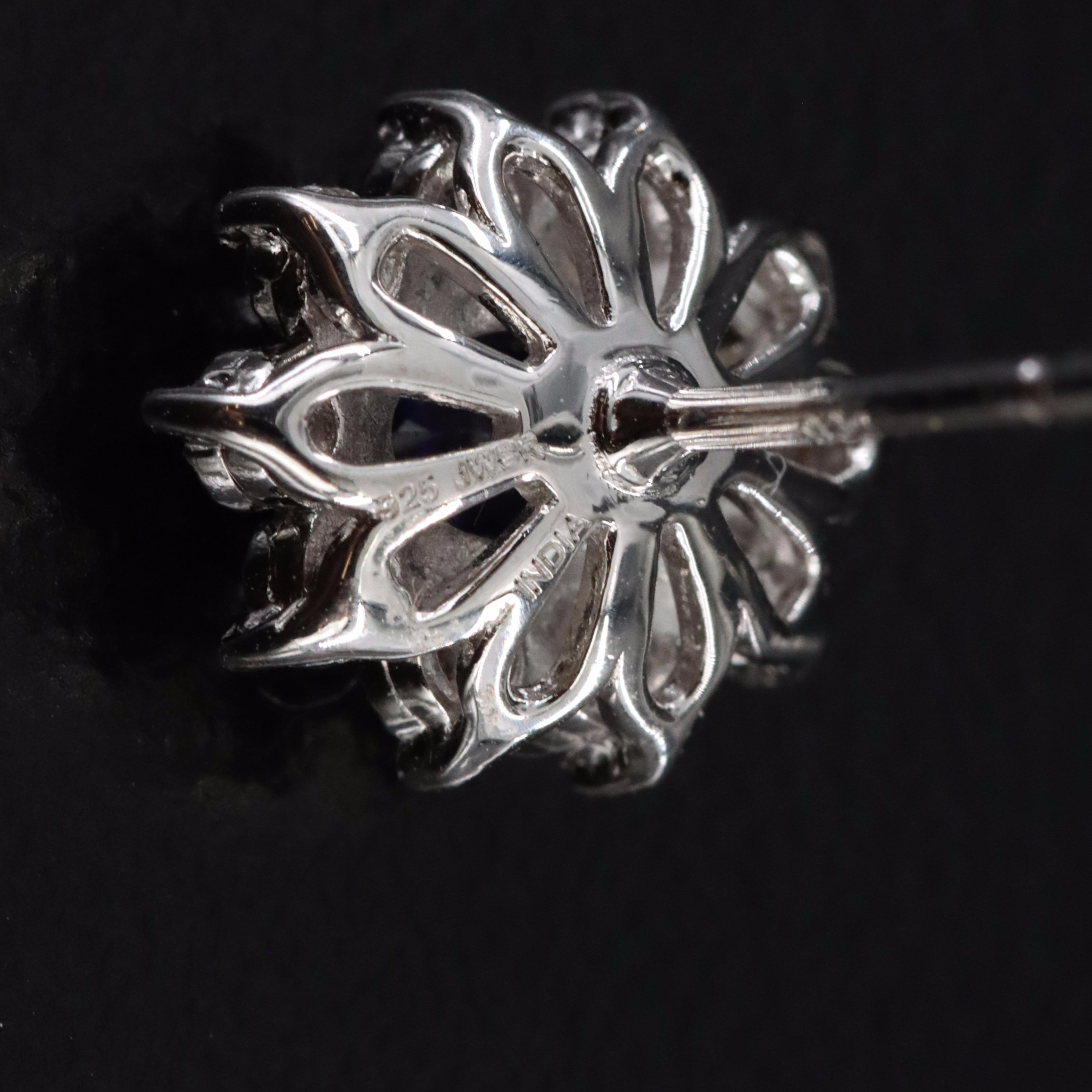 Sterling Sapphire and Diamond Earrings