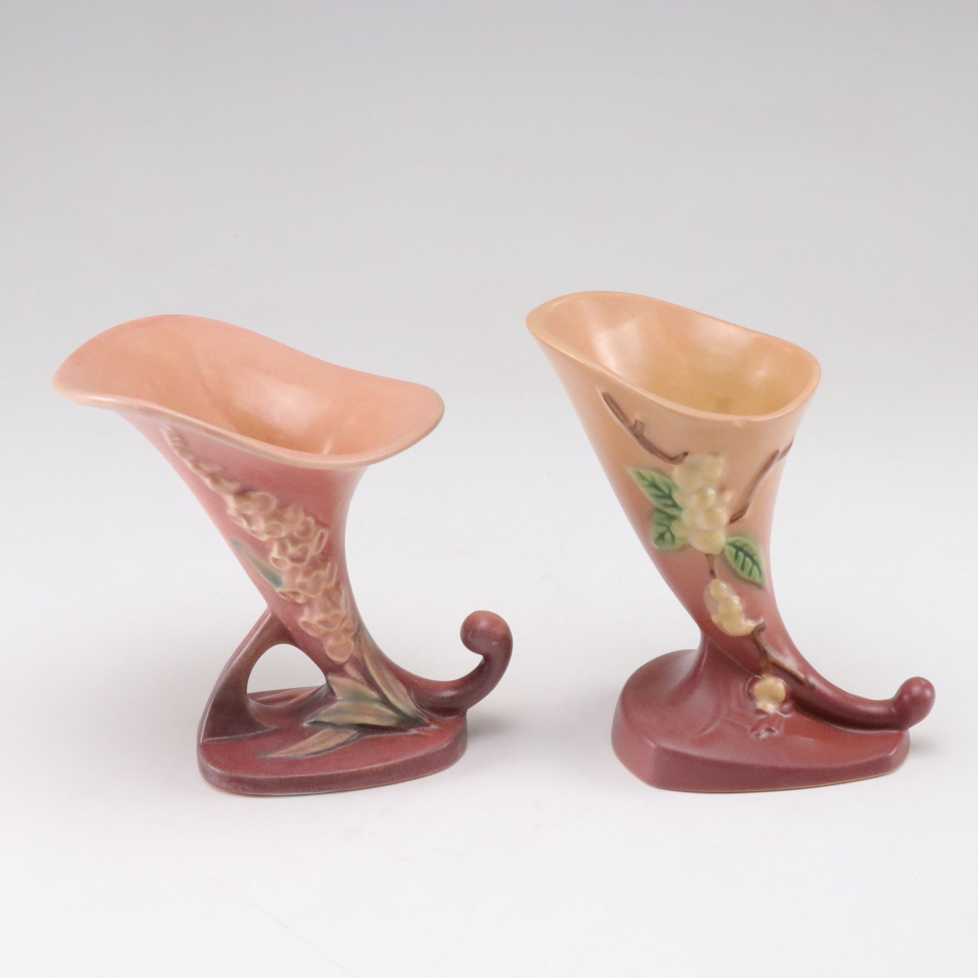 Roseville "Foxglove" & "Snowberry" Cornucopias with Other Vases