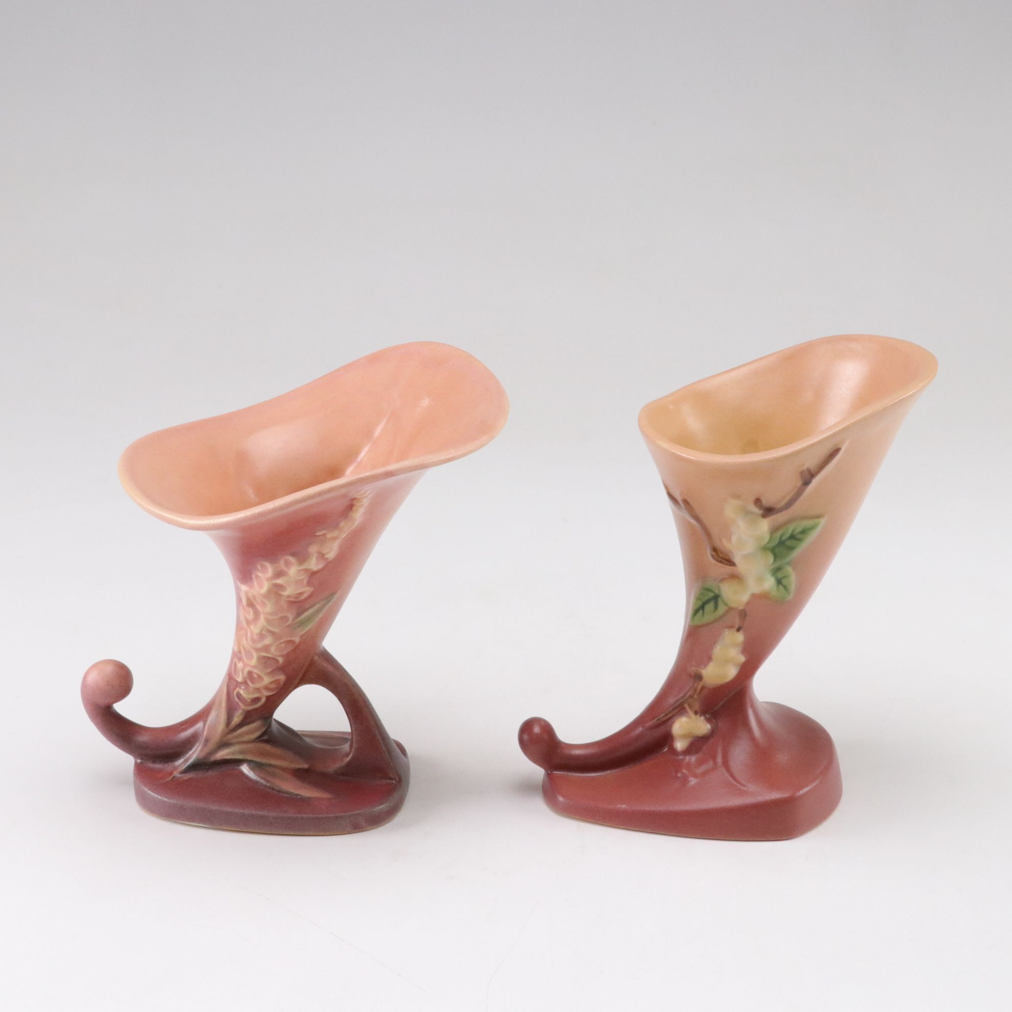 Roseville "Foxglove" & "Snowberry" Cornucopias with Other Vases