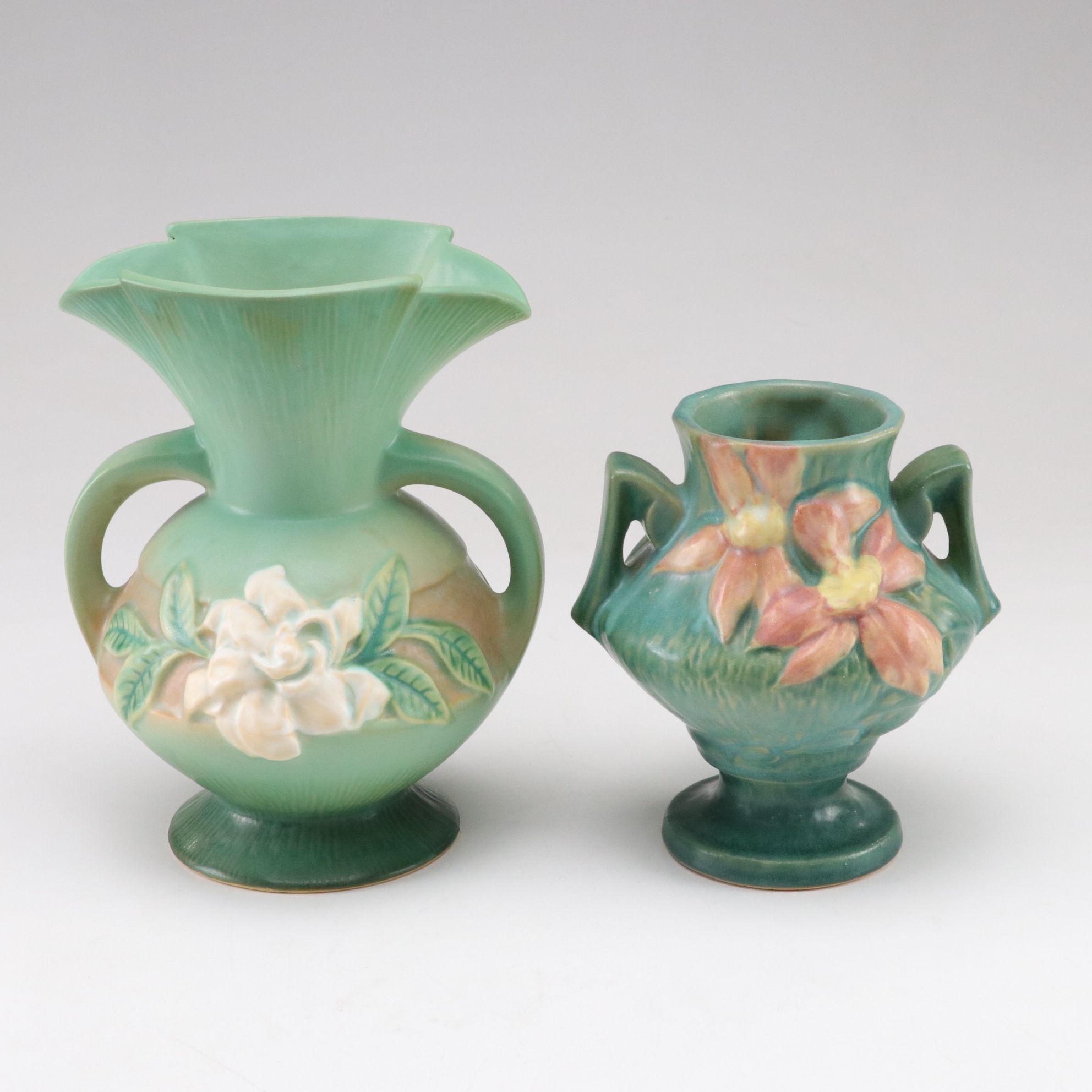 Roseville "Foxglove" & "Snowberry" Cornucopias with Other Vases