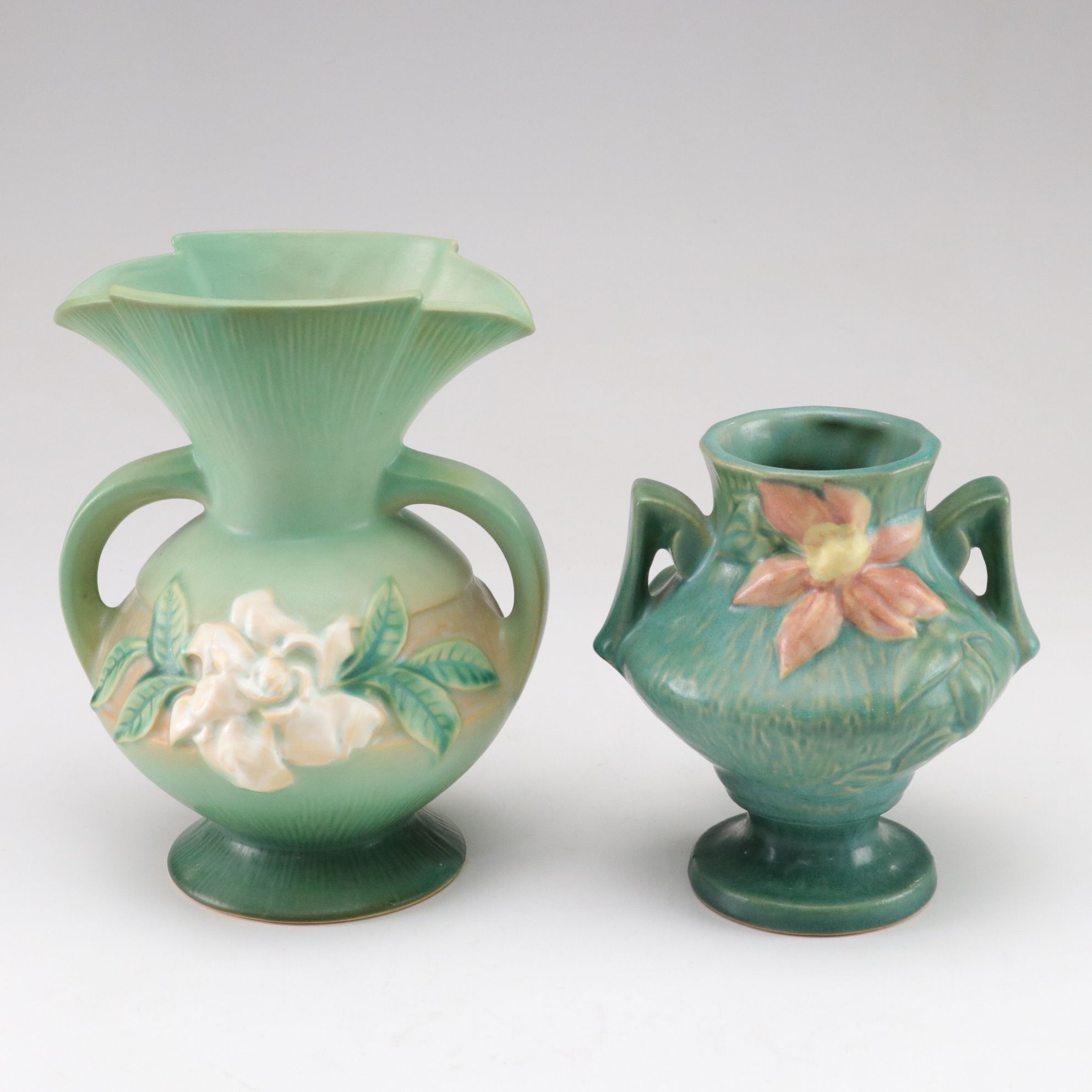 Roseville "Foxglove" & "Snowberry" Cornucopias with Other Vases