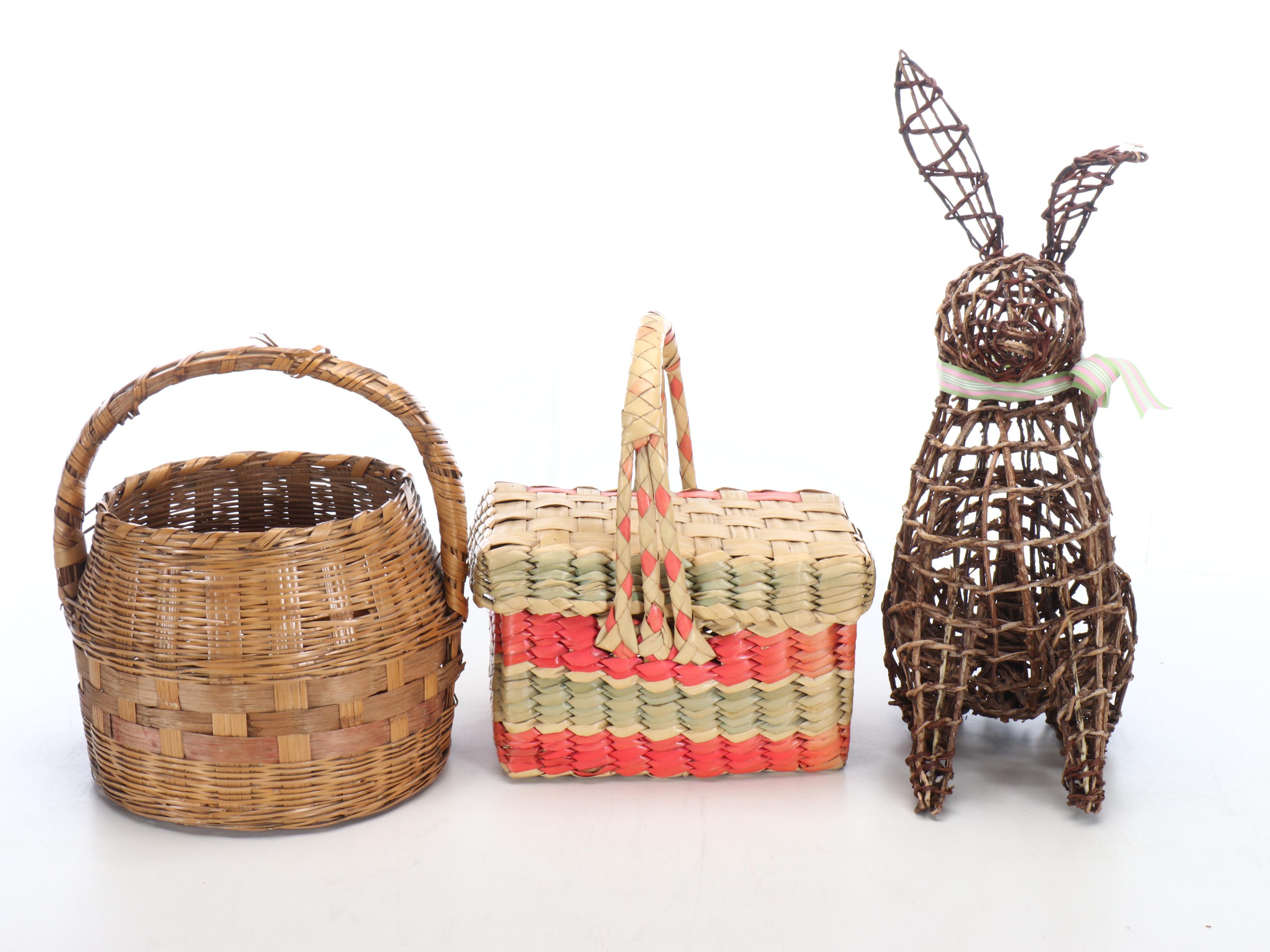 Ceramic Bunny and Cabbage Bowl and Shakers with Other Easter Décor