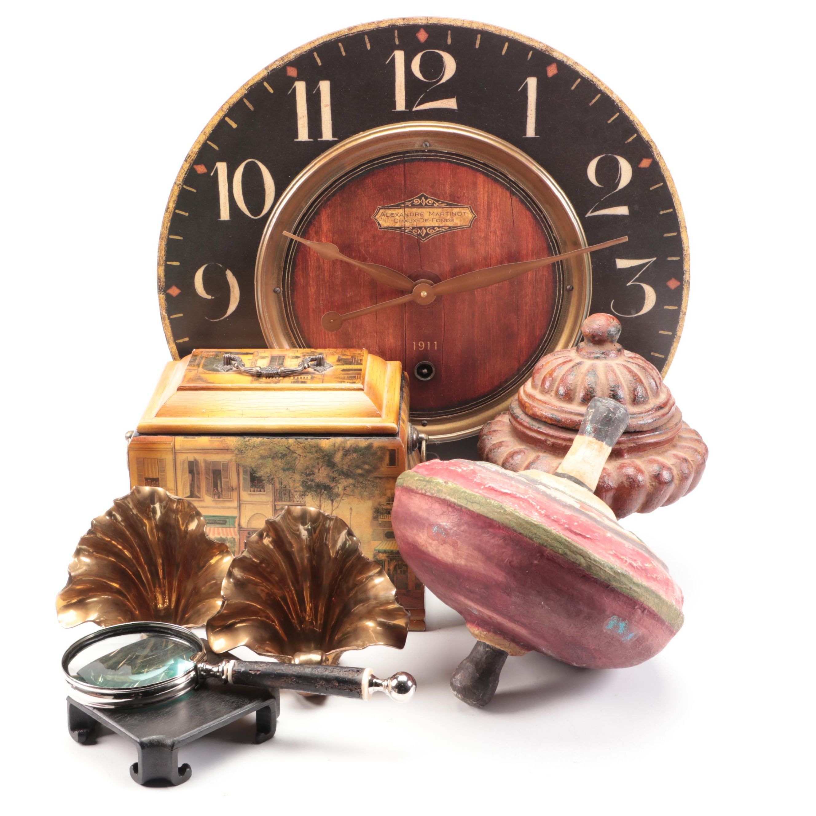 Alexandre Martinot Wall Clock with Bookends and Other Home Décor